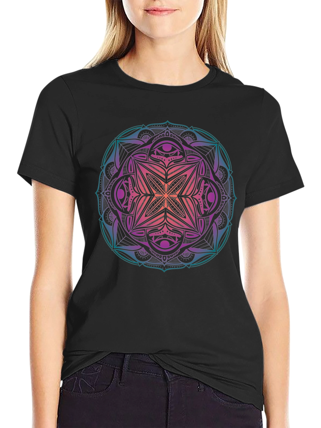 Mens Mandala Graphic Print Crew Neck T-Shirt