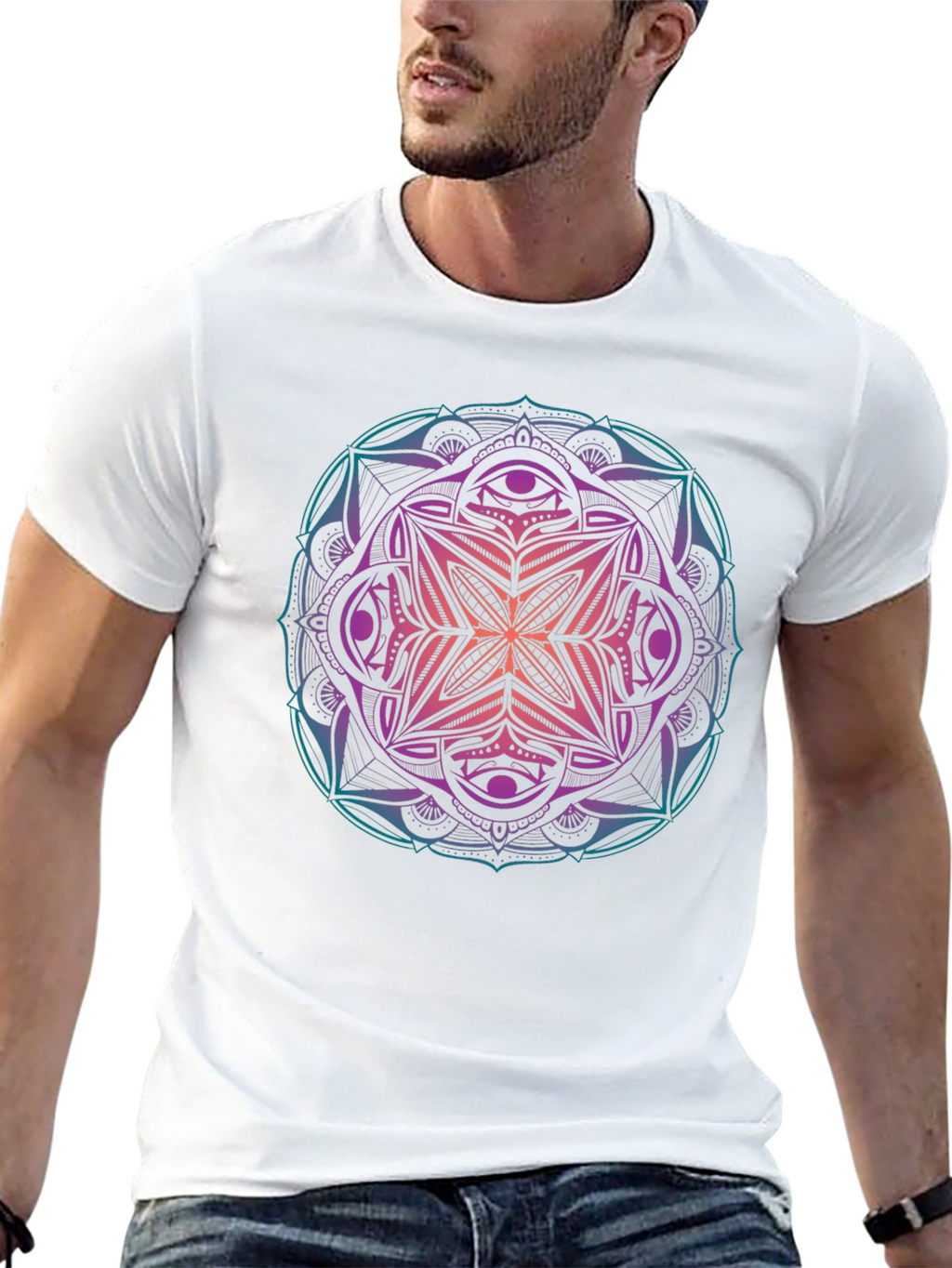 Mens Mandala Graphic Print Crew Neck T-Shirt