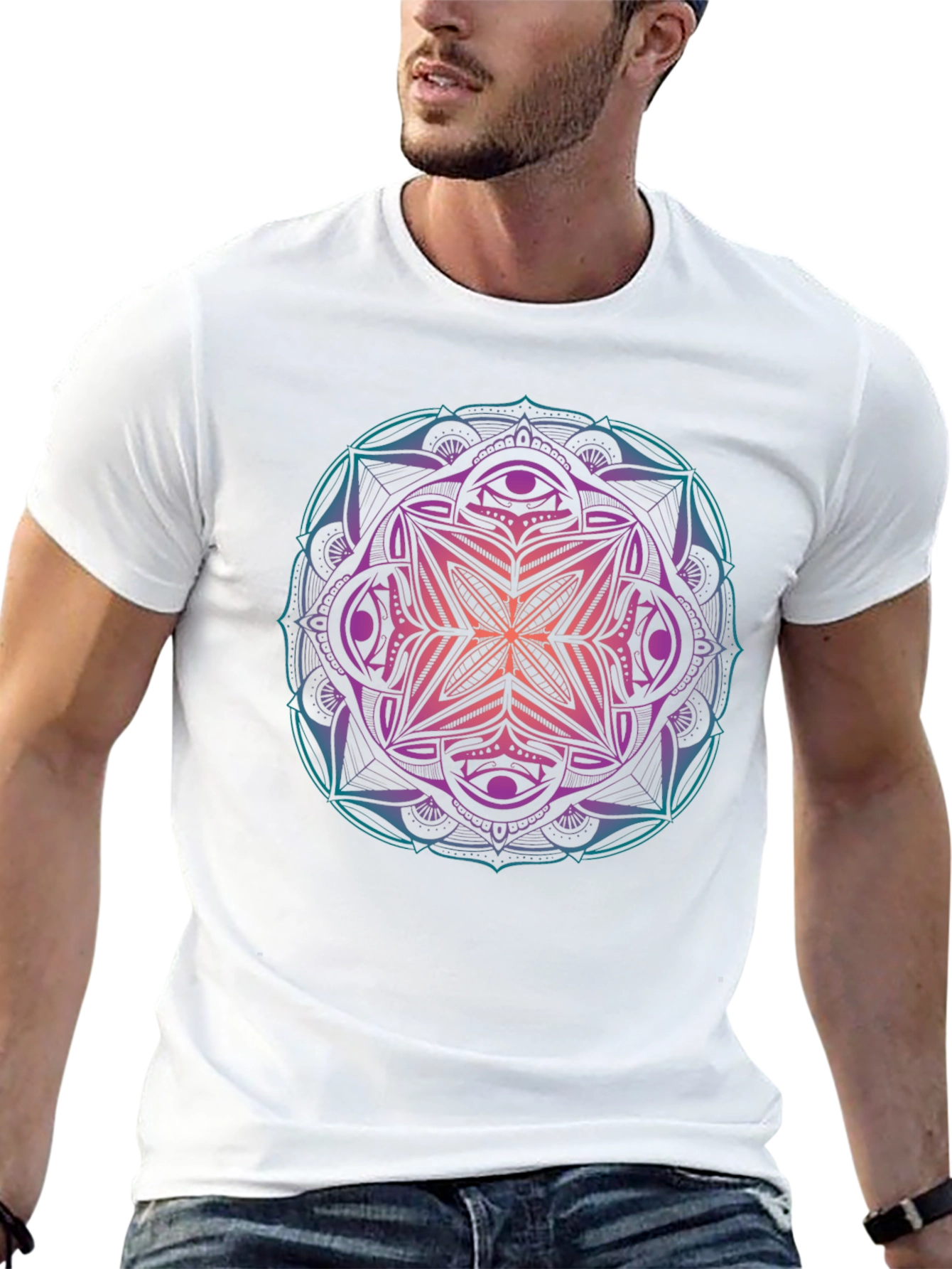 Mens Mandala Graphic Print Crew Neck T-Shirt