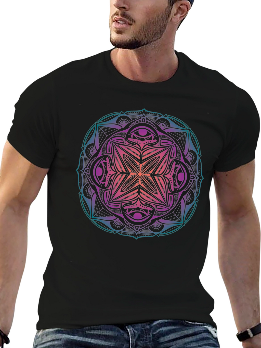 Mens Mandala Graphic Print Crew Neck T-Shirt