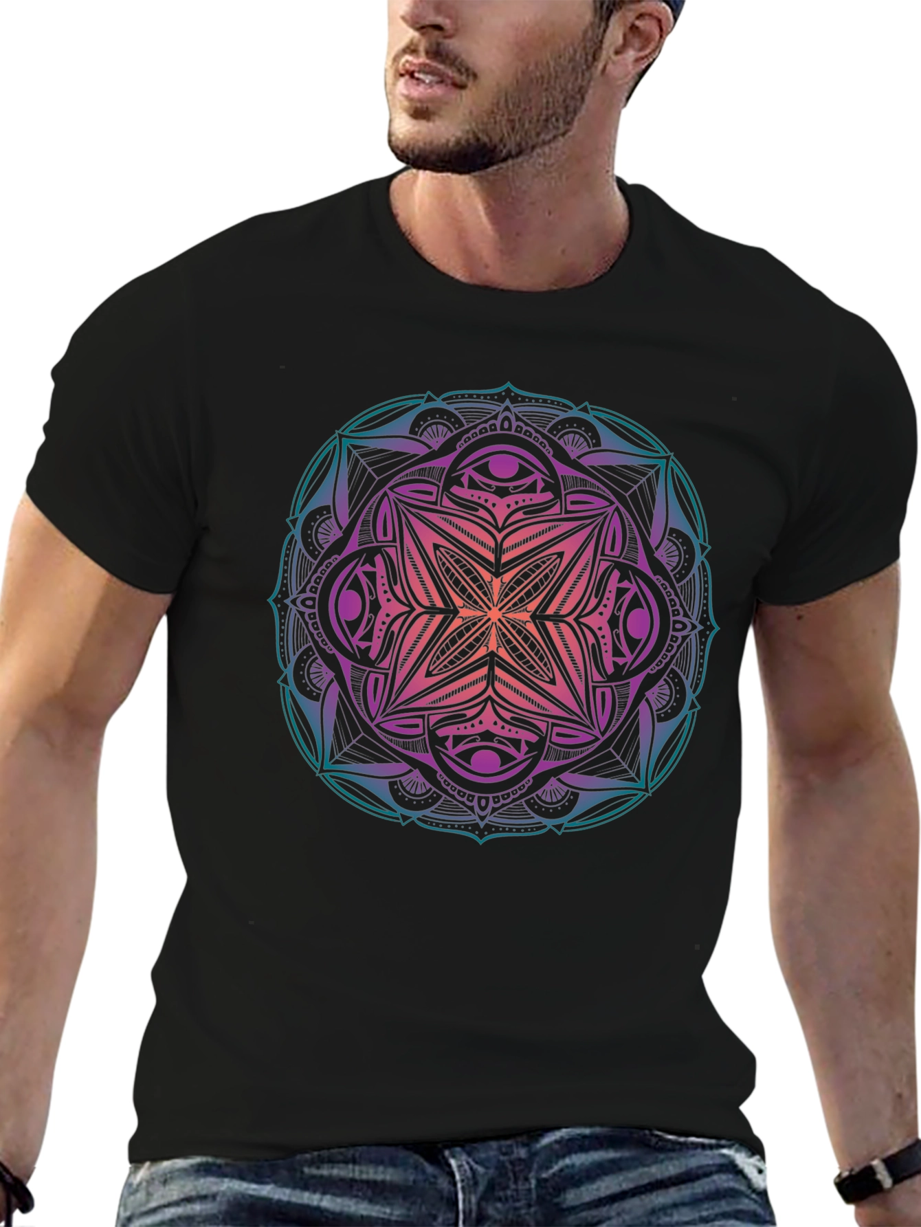 Mens Mandala Graphic Print Crew Neck T-Shirt