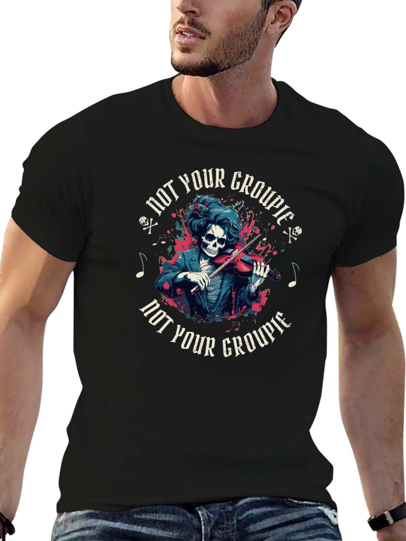 Not Your Groupie Skeleton Violinist Black T-Shirt