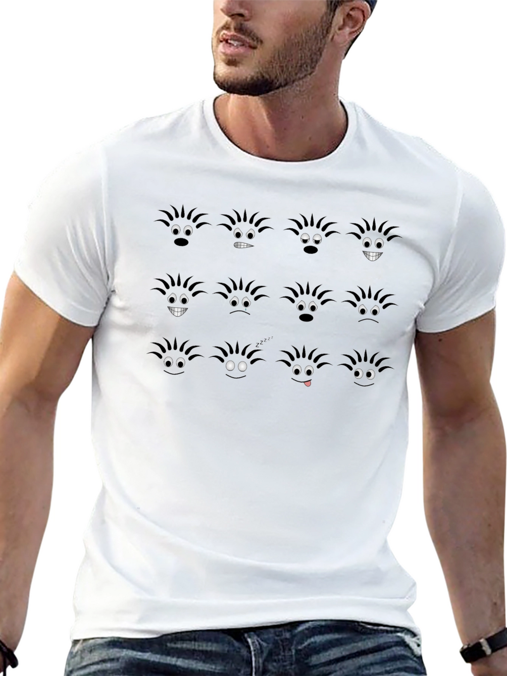 Expressive Black T-Shirt with Emoji Faces
