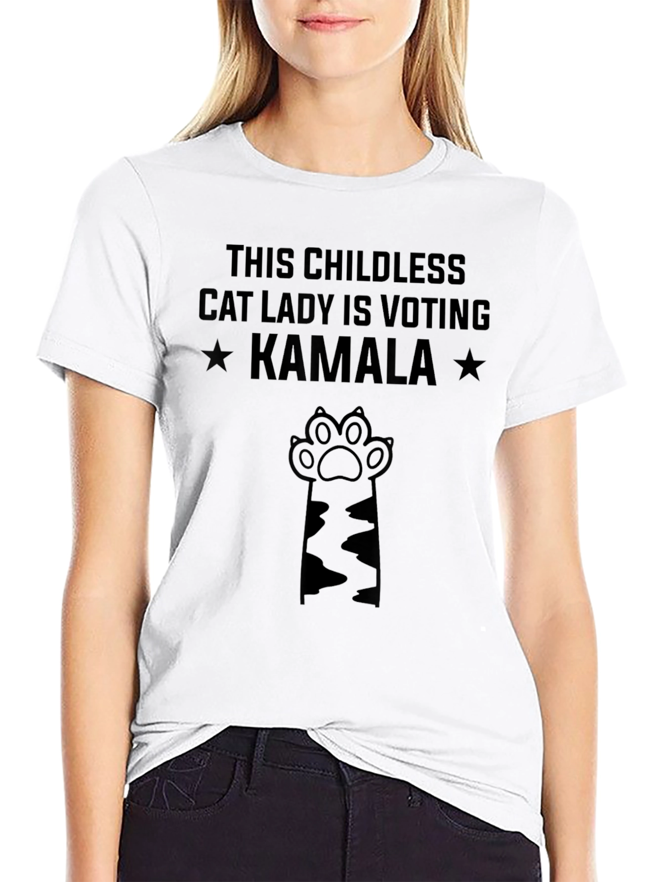 Childless Cat Lady Voting Kamala Black T-Shirt