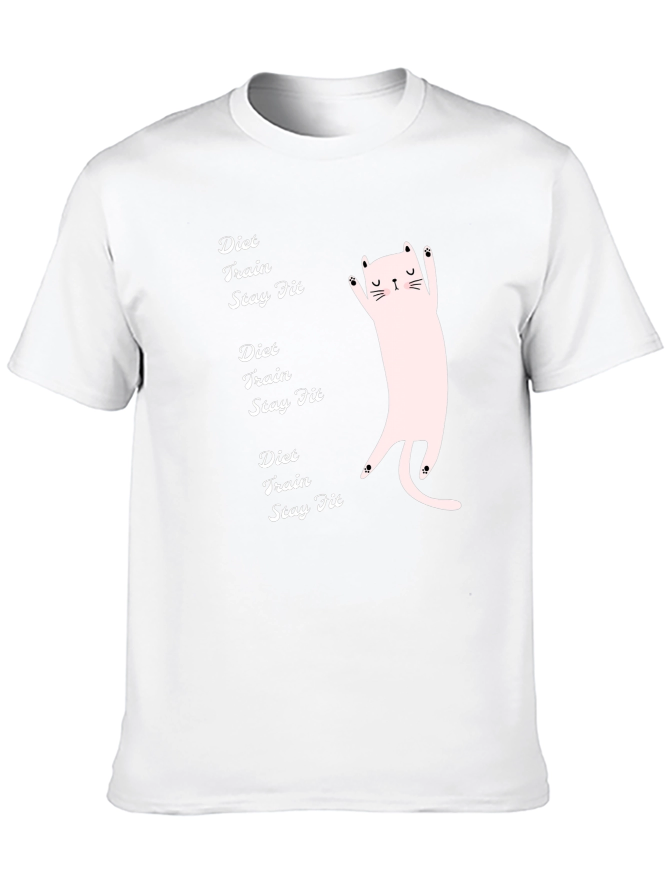 Diet Train Stay Fit Black T-Shirt with Cat Graphic