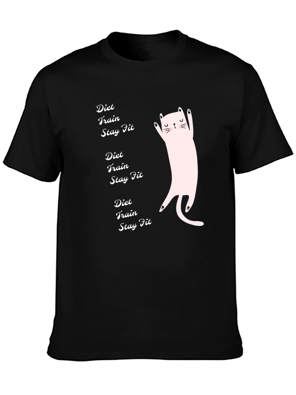 Diet Train Stay Fit Black T-Shirt with Cat Graphic