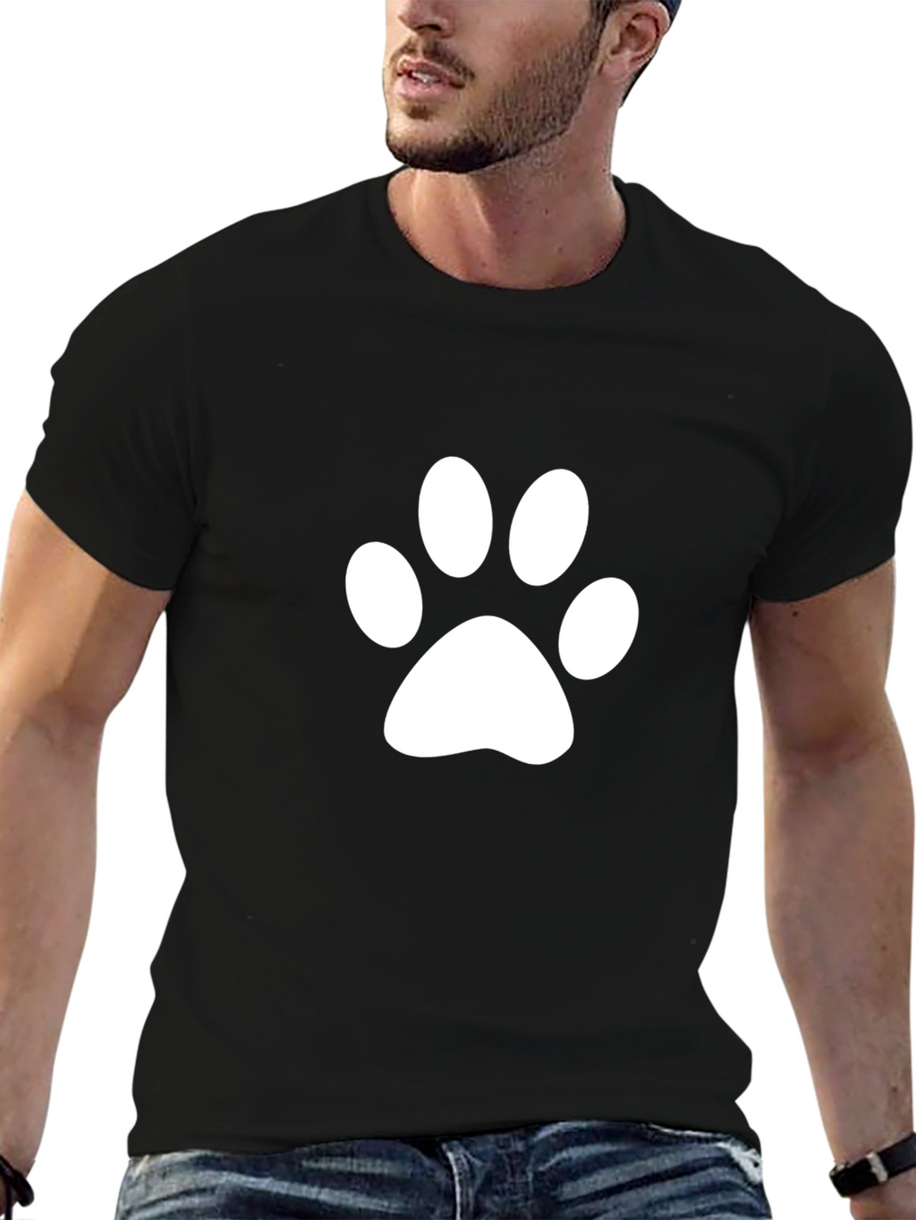 Paw Print T-Shirt - Casual Black Tee