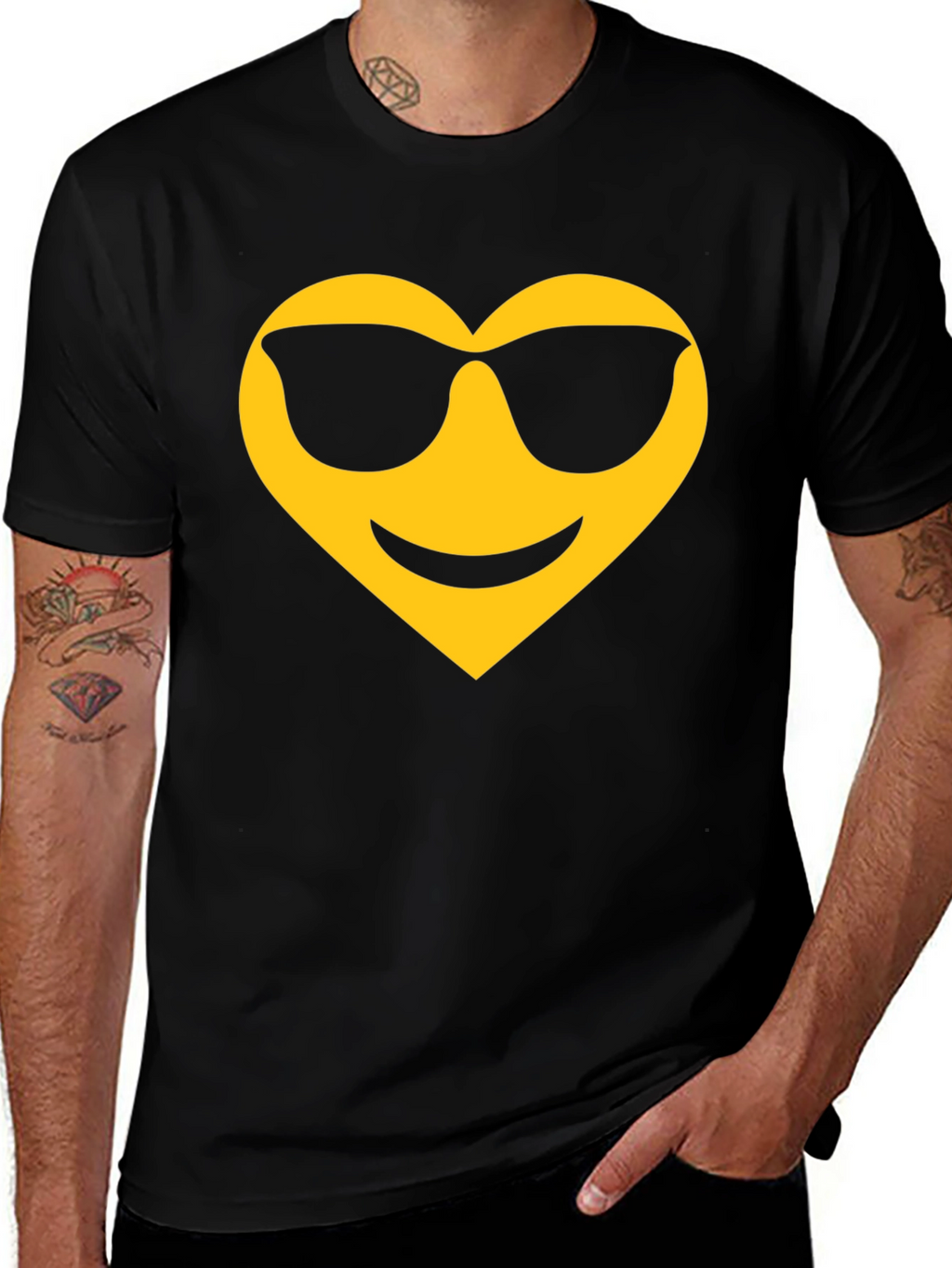 Cool Heart Emoji Black T-Shirt