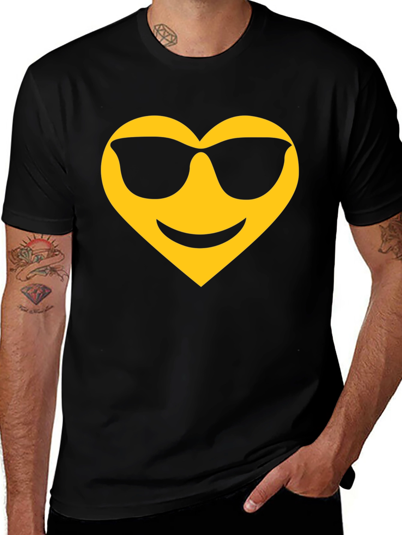 Cool Heart Emoji Black T-Shirt