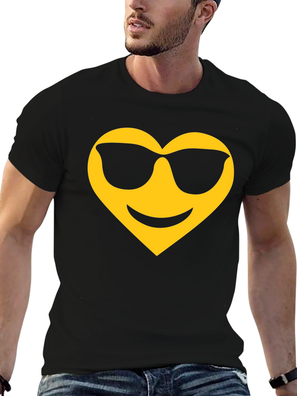 Cool Heart Emoji Black T-Shirt