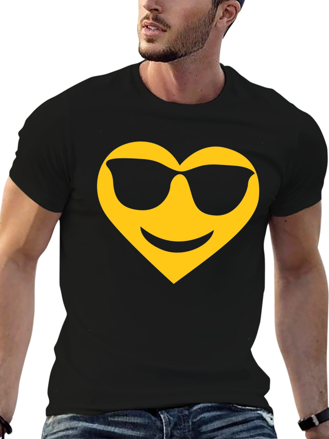 Cool Heart Emoji Black T-Shirt
