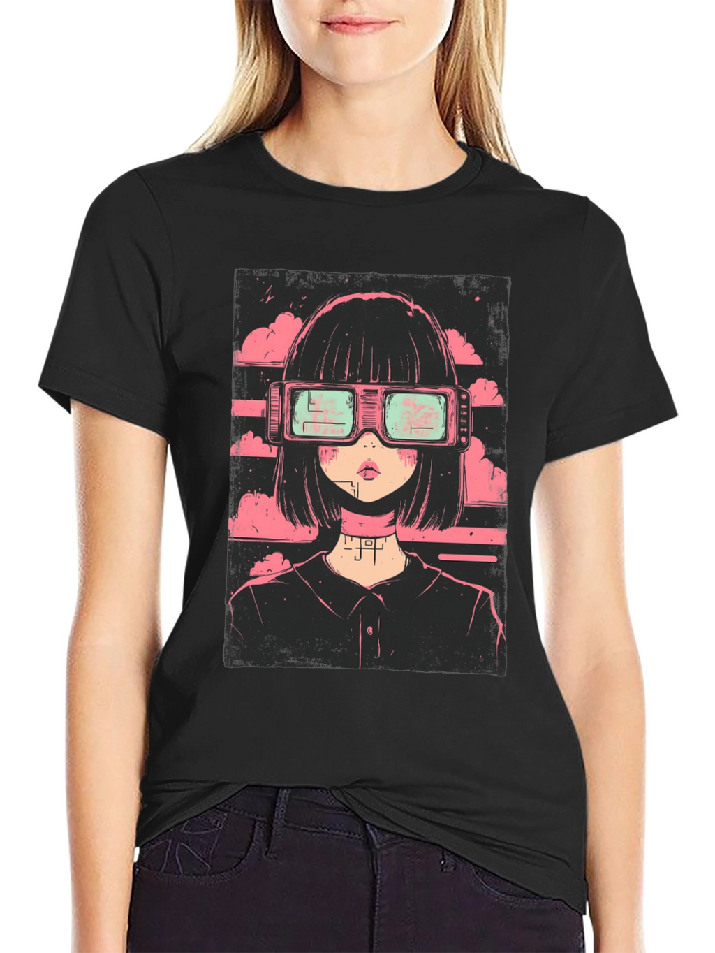 Cyberpunk Girl Black T-Shirt