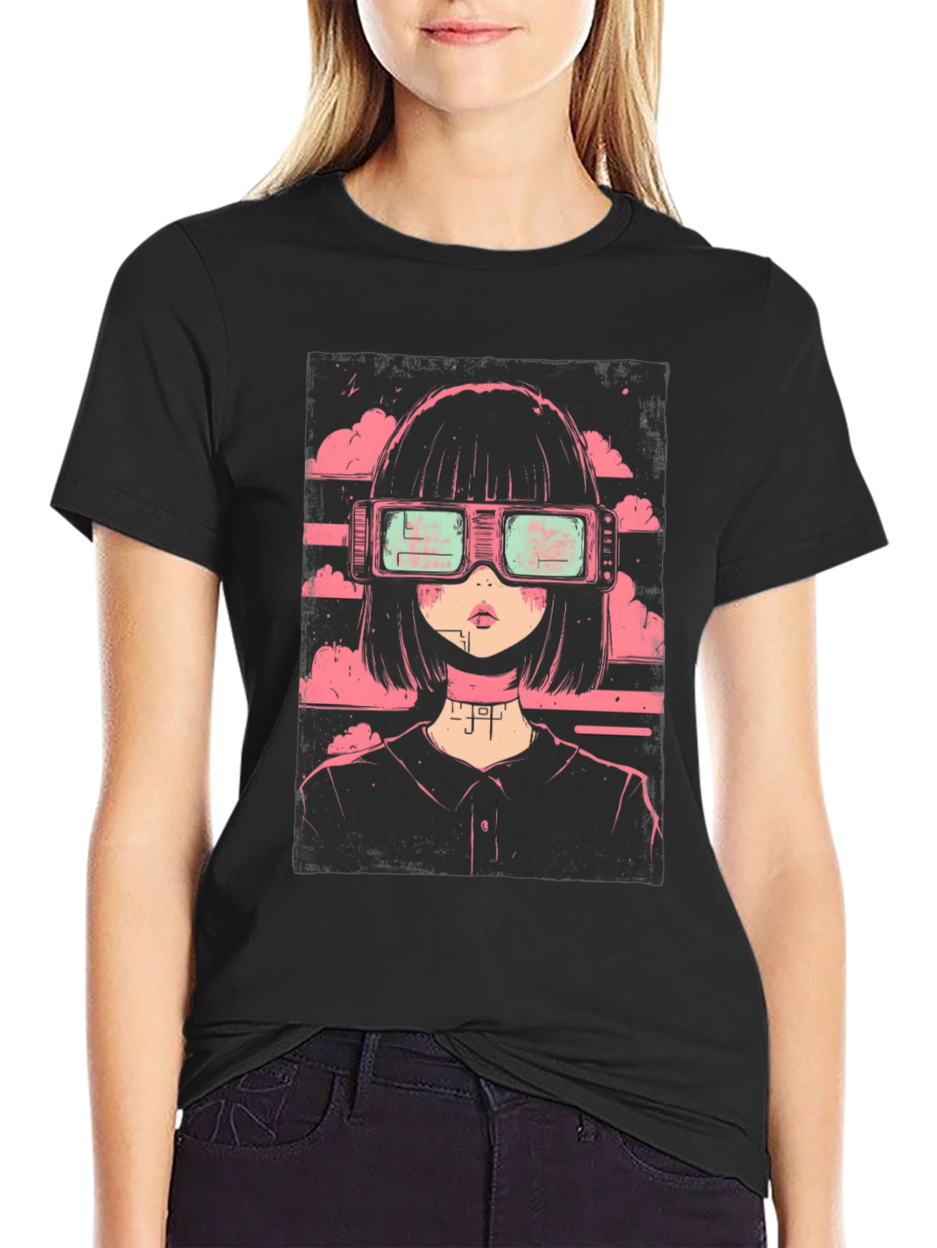 Cyberpunk Girl Black T-Shirt