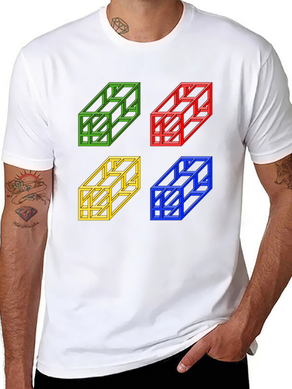 Optical Illusion Cube T-Shirt - Mens Graphic Tee
