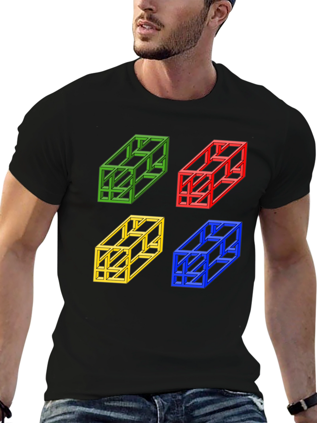 Optical Illusion Cube T-Shirt - Mens Graphic Tee