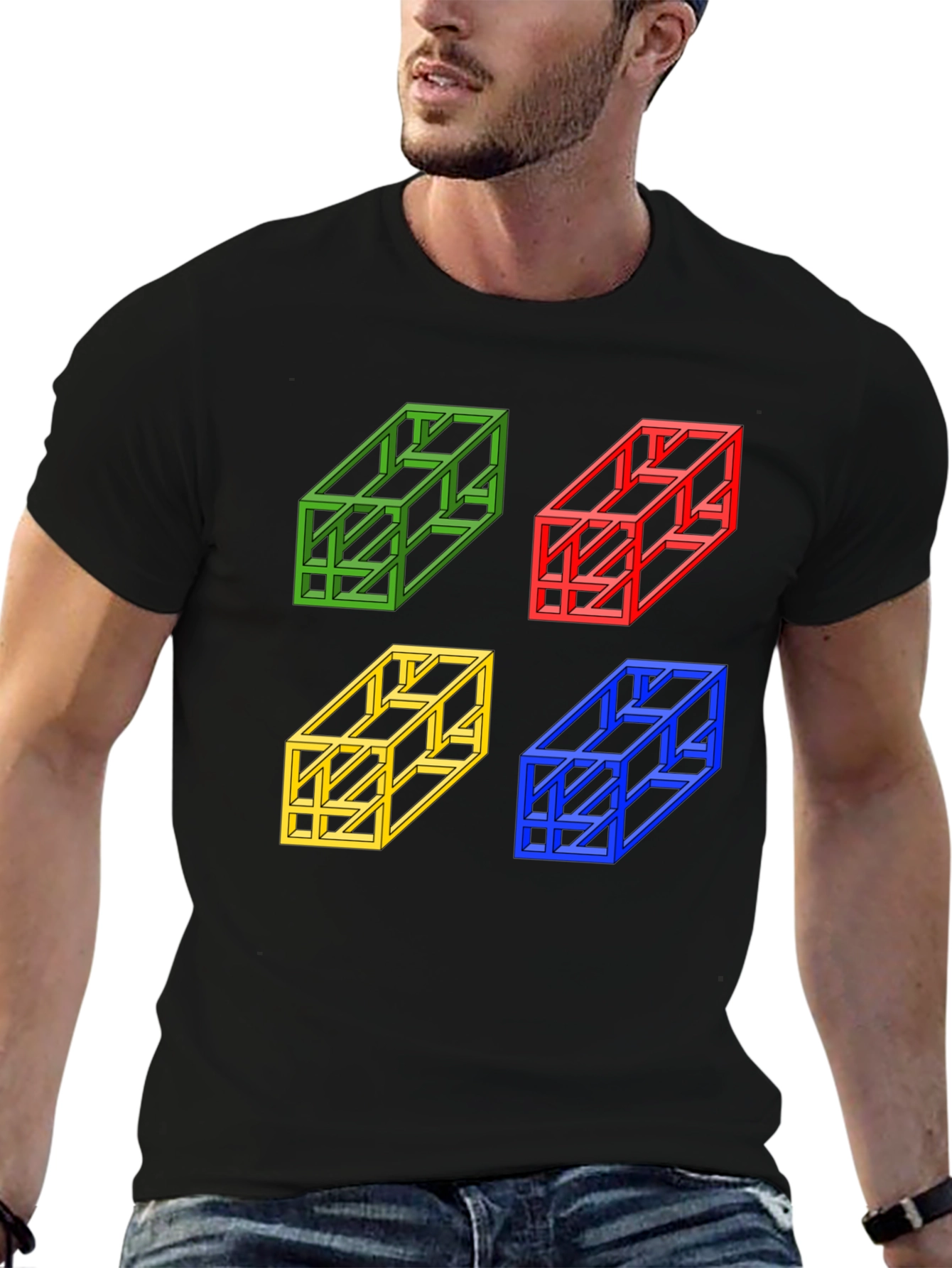 Optical Illusion Cube T-Shirt - Mens Graphic Tee