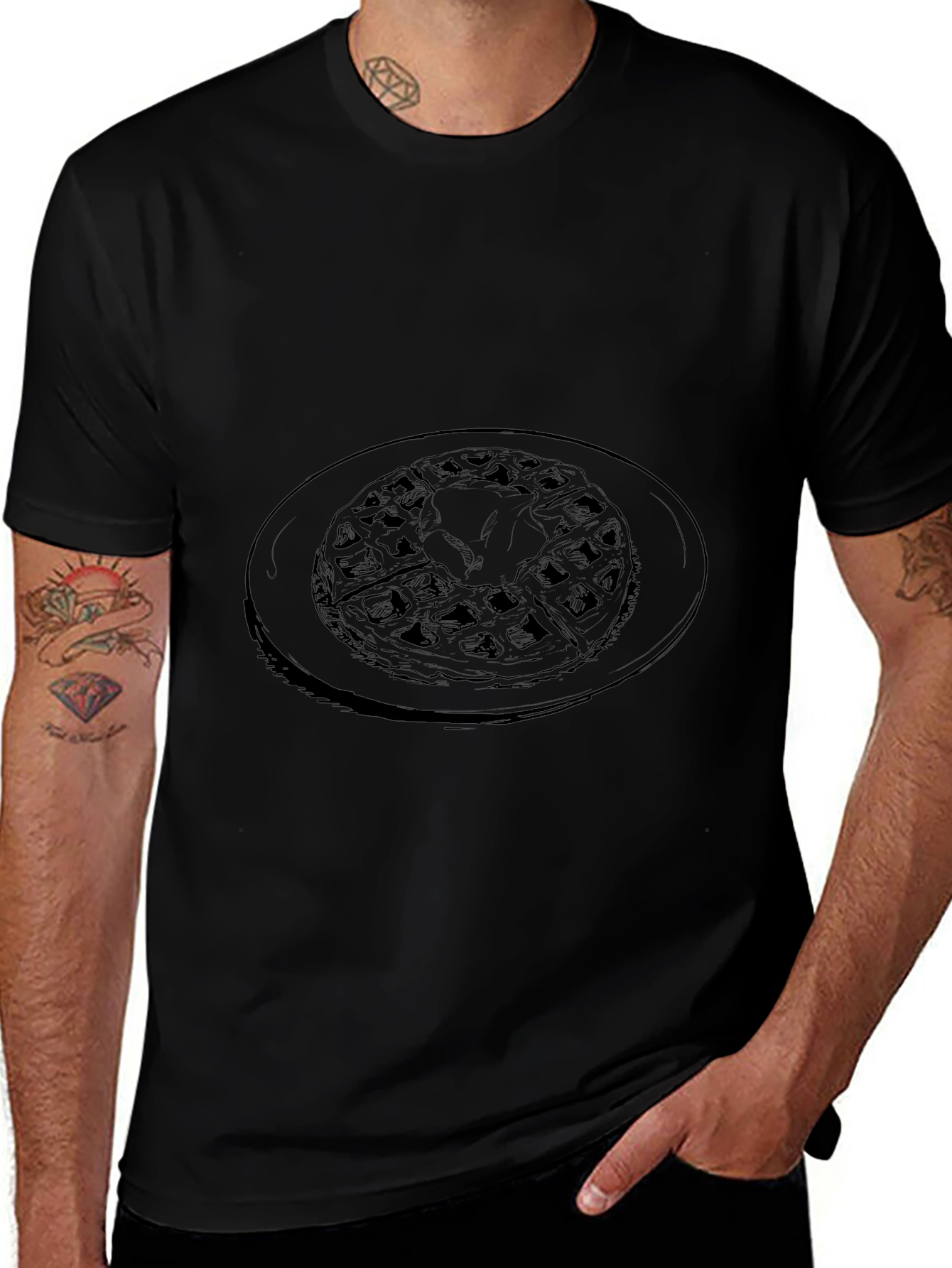 Waffle Graphic Tee - Casual Black T-Shirt