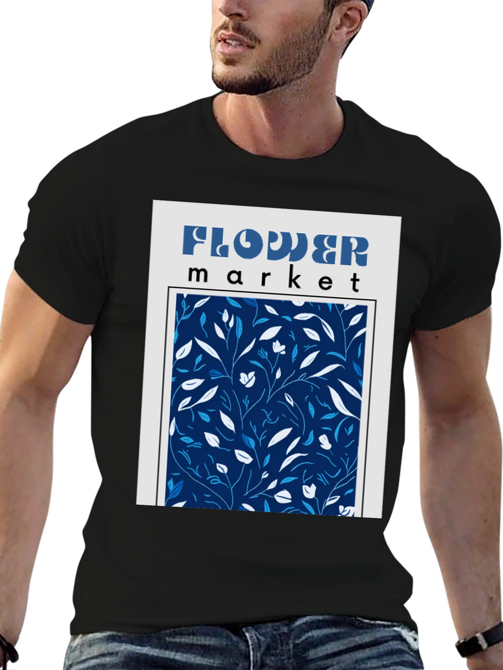 Flower Market Graphic Print Black T-Shirt