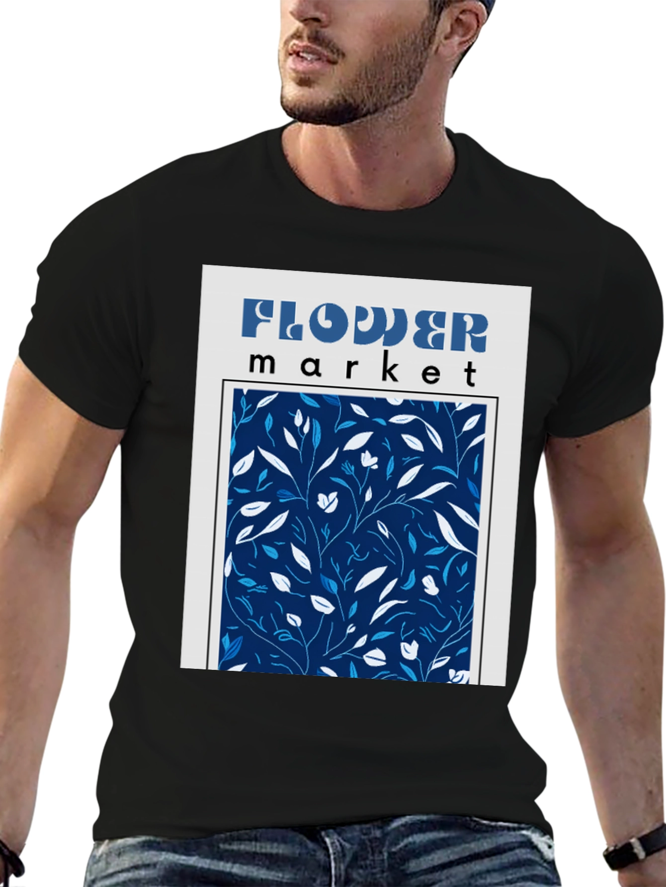Flower Market Graphic Print Black T-Shirt