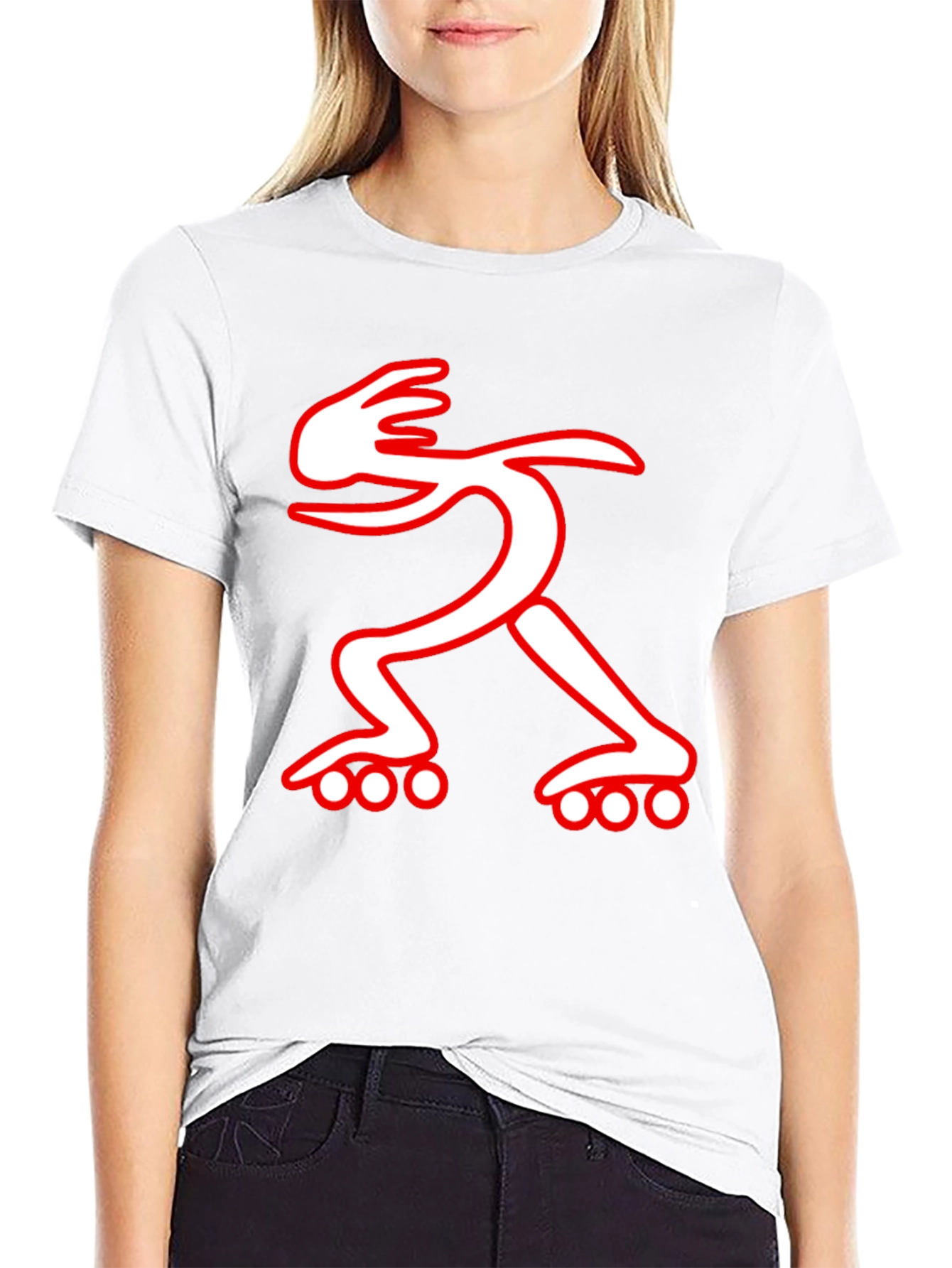 Black T-Shirt with Red and White Roller Skate Design