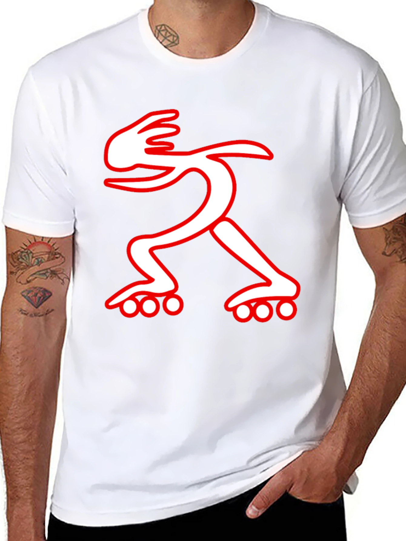 Black T-Shirt with Red and White Roller Skate Design