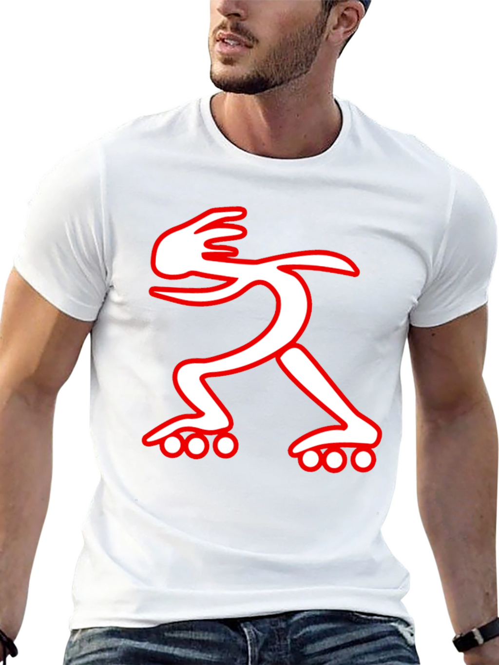 Black T-Shirt with Red and White Roller Skate Design