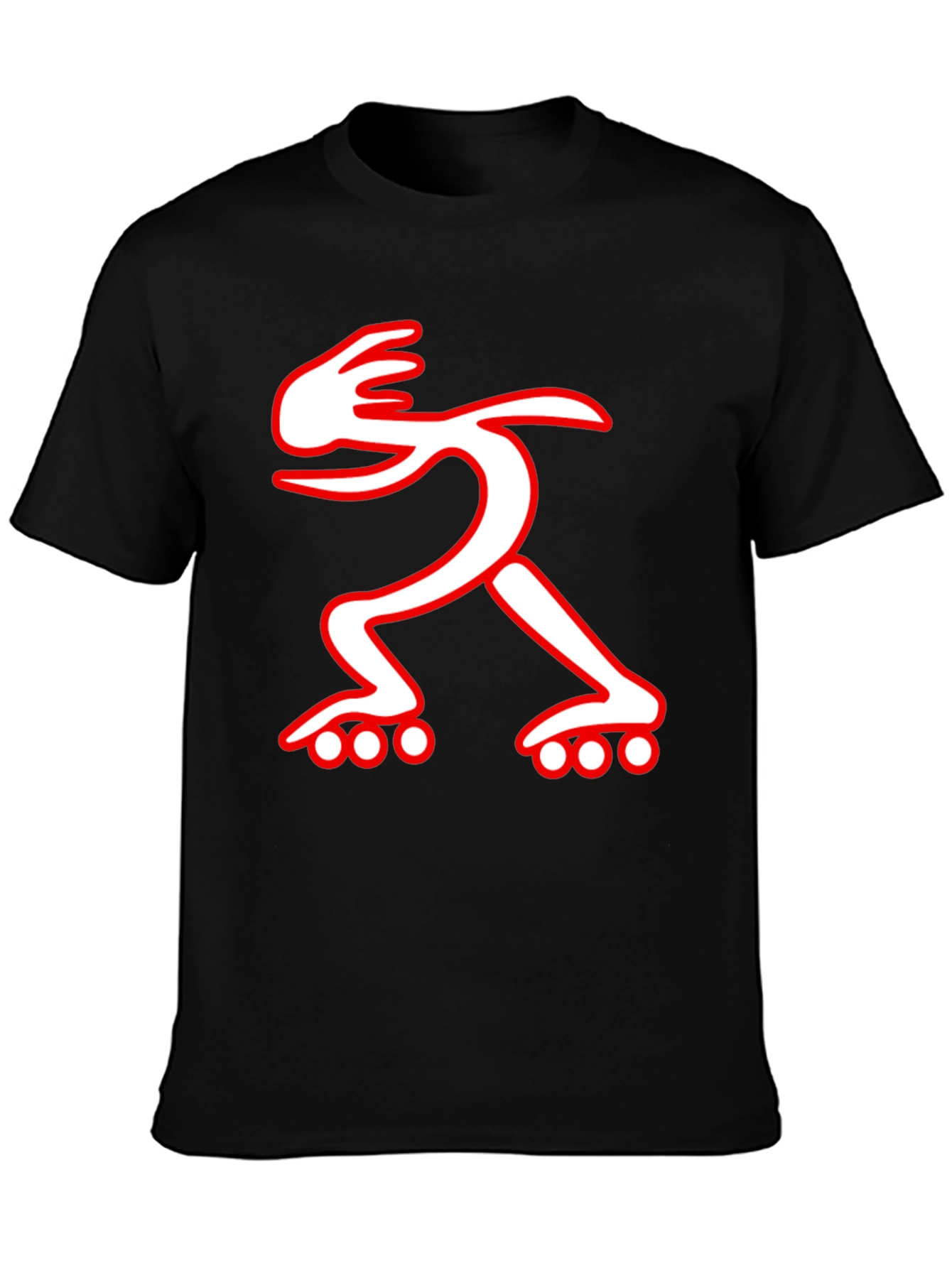 Black T-Shirt with Red and White Roller Skate Design