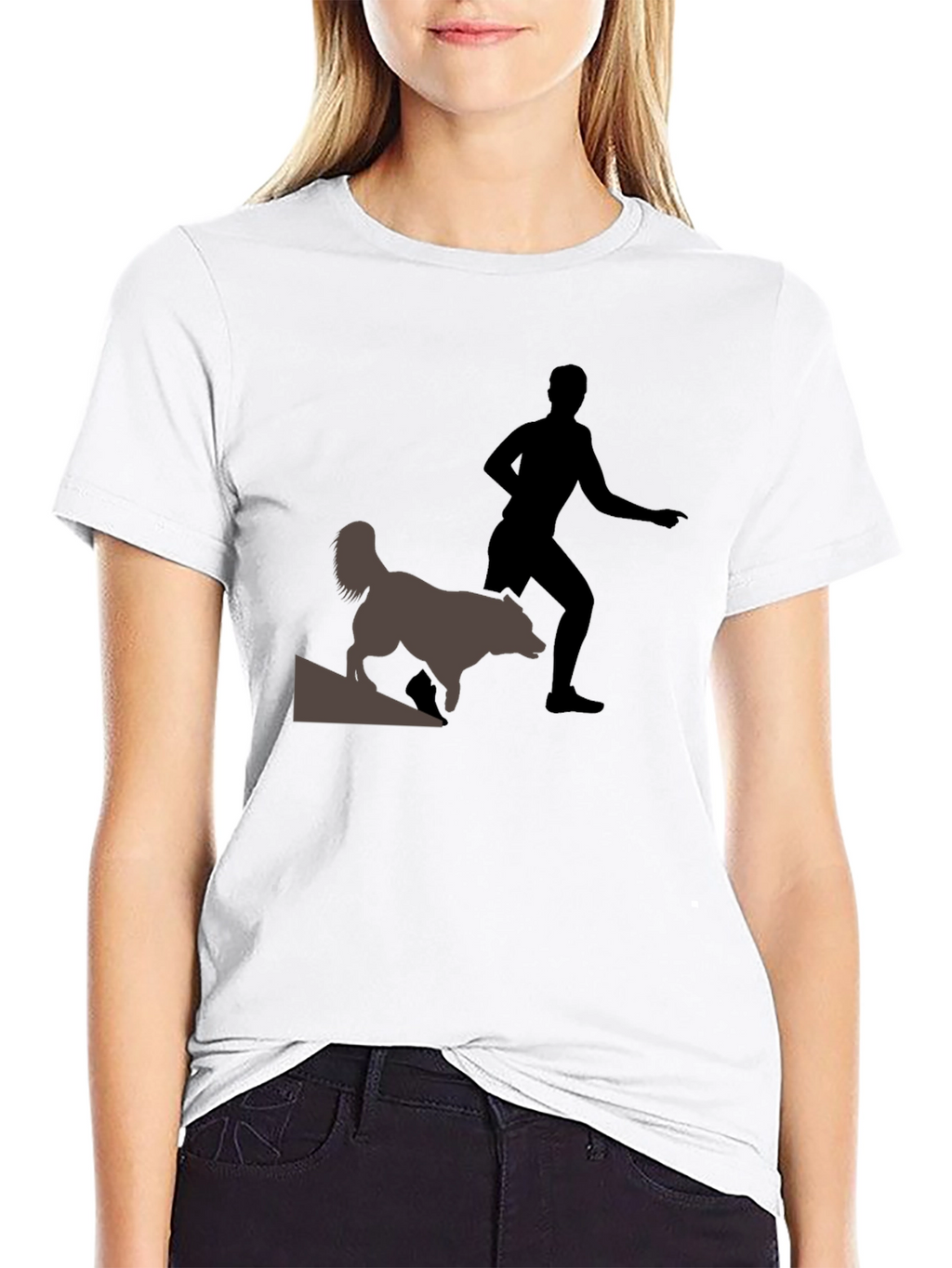 Black T-Shirt with Man and Dog Graphic