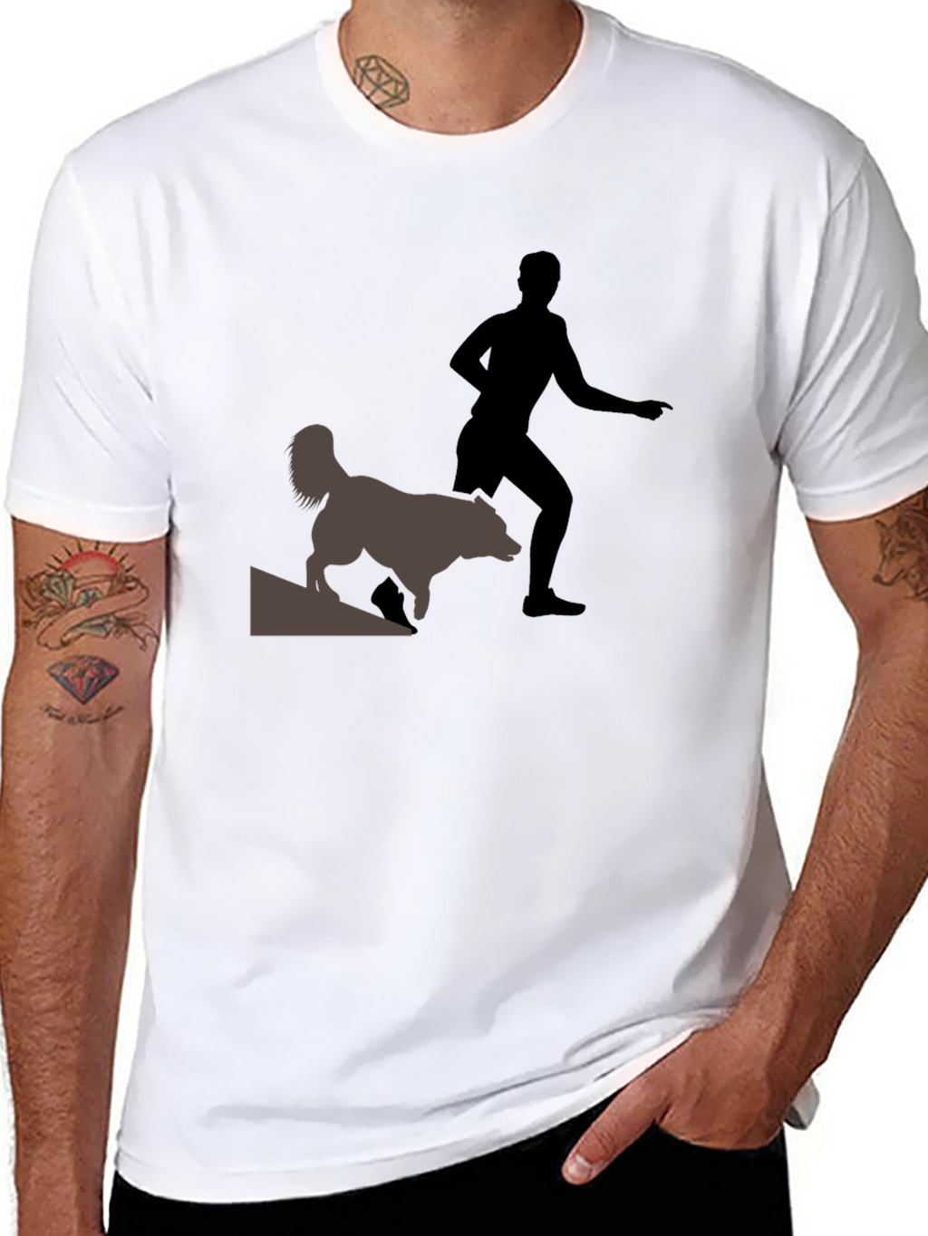 Black T-Shirt with Man and Dog Graphic
