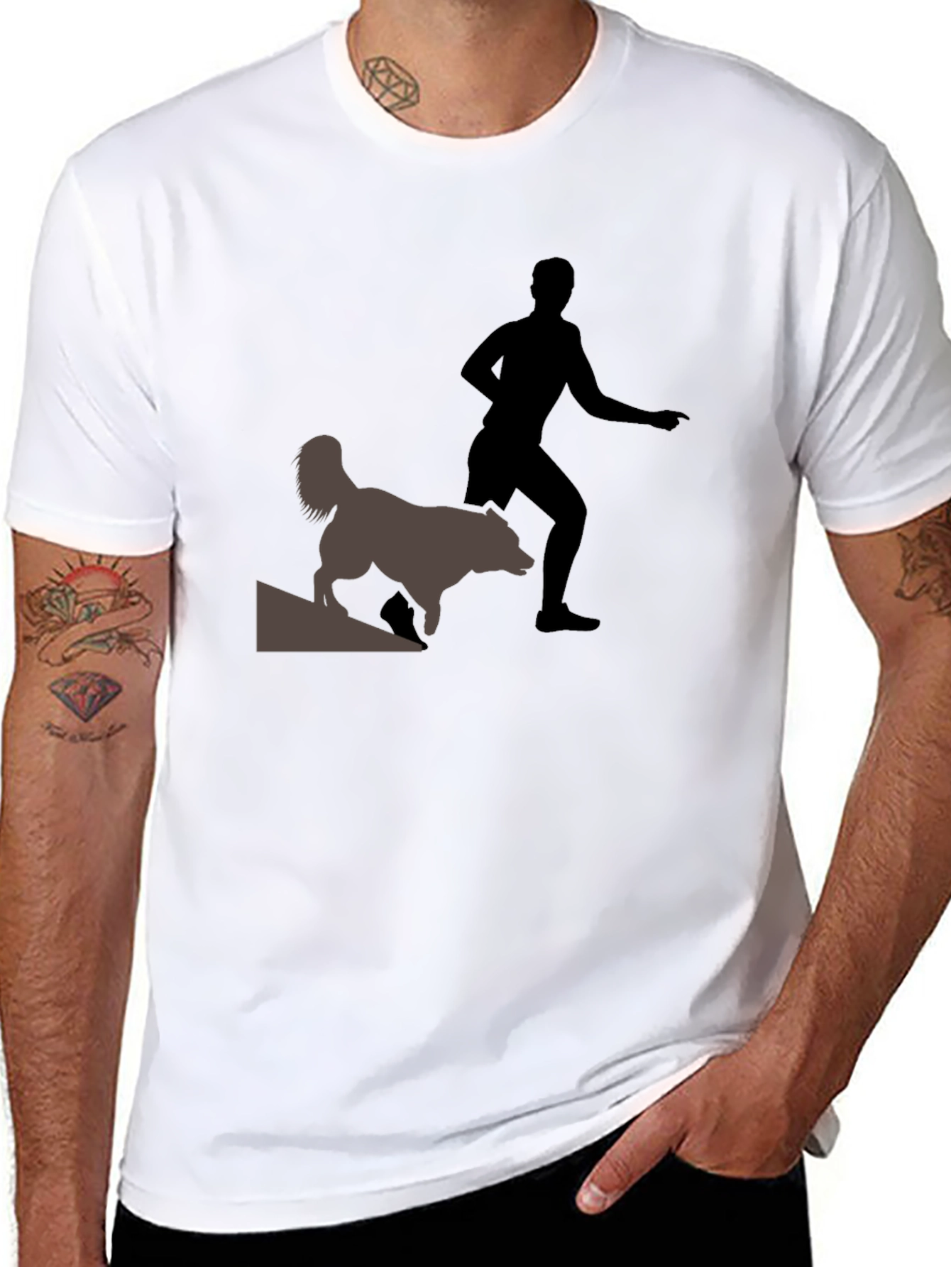 Black T-Shirt with Man and Dog Graphic