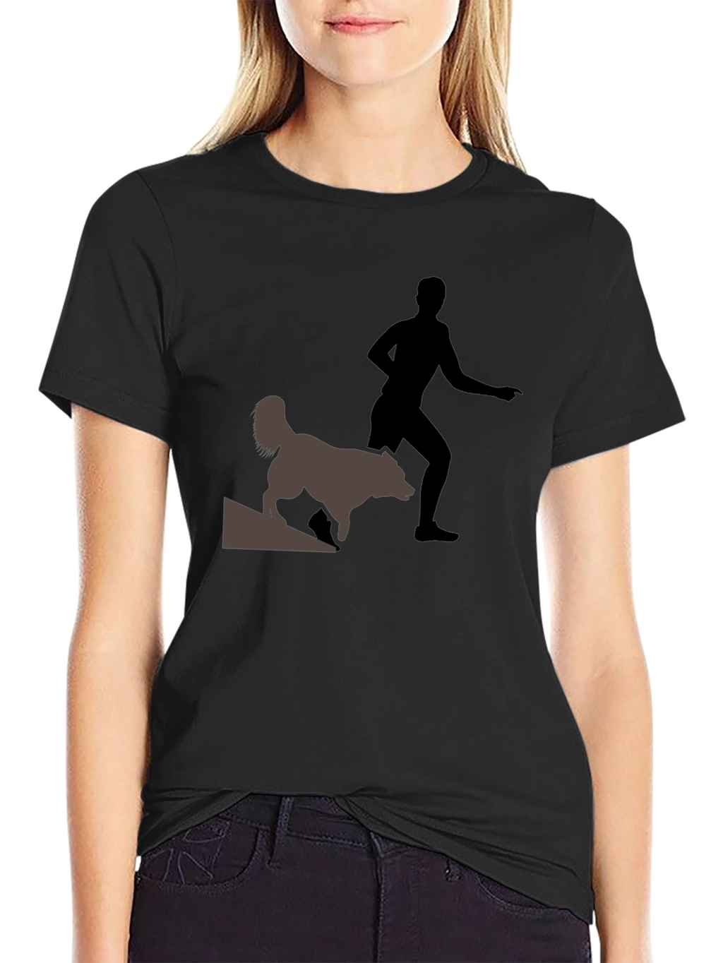 Black T-Shirt with Man and Dog Graphic