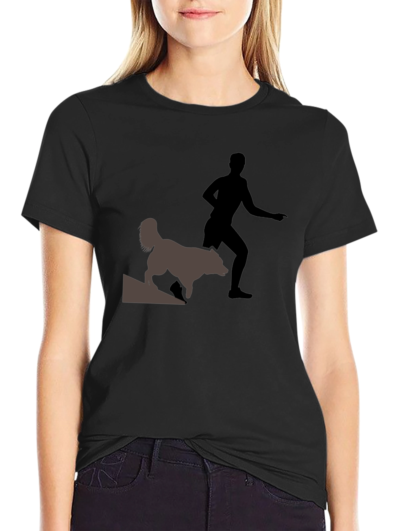 Black T-Shirt with Man and Dog Graphic