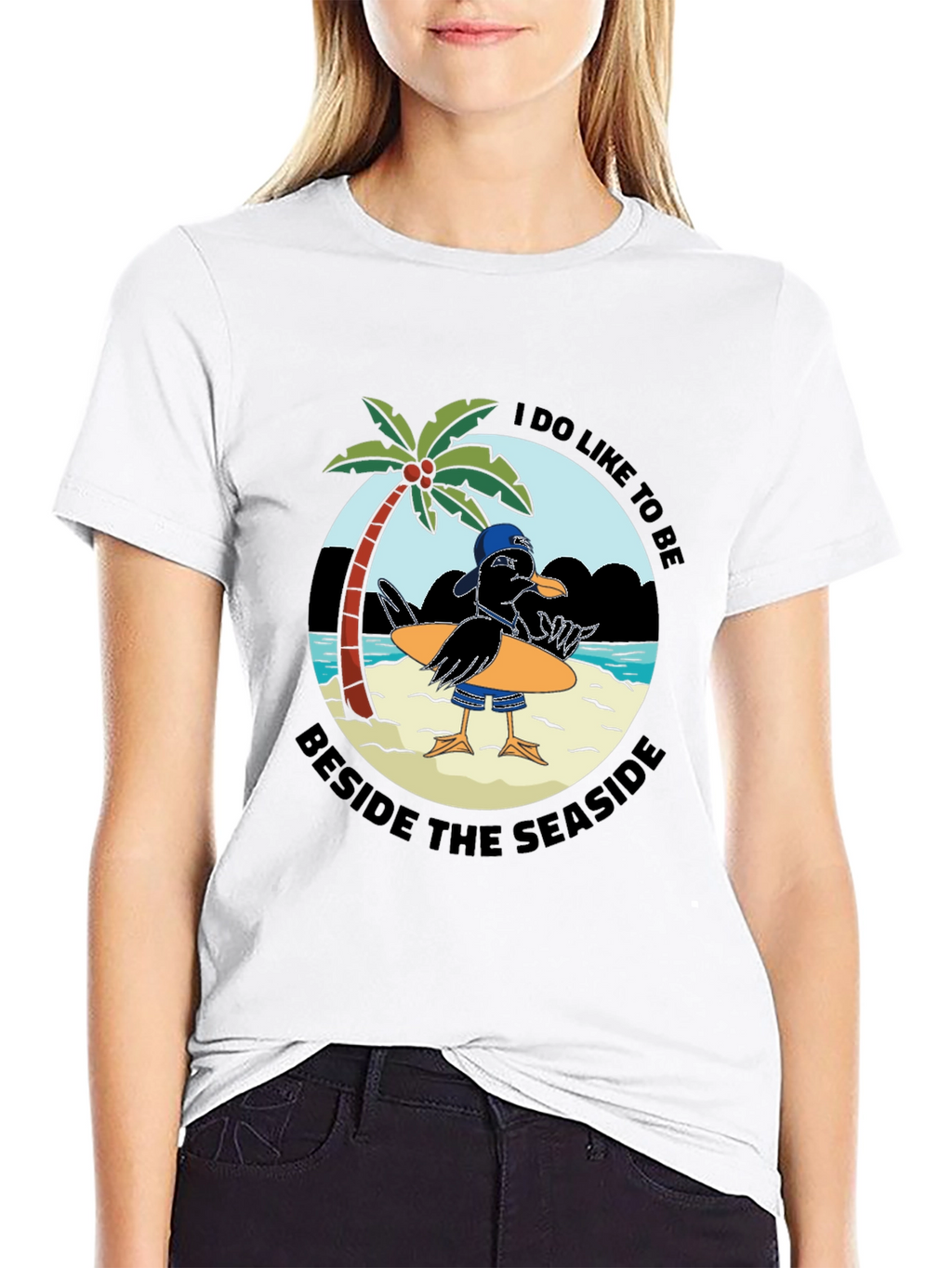 Seaside Seagull Graphic Tee - Black Cotton T-Shirt