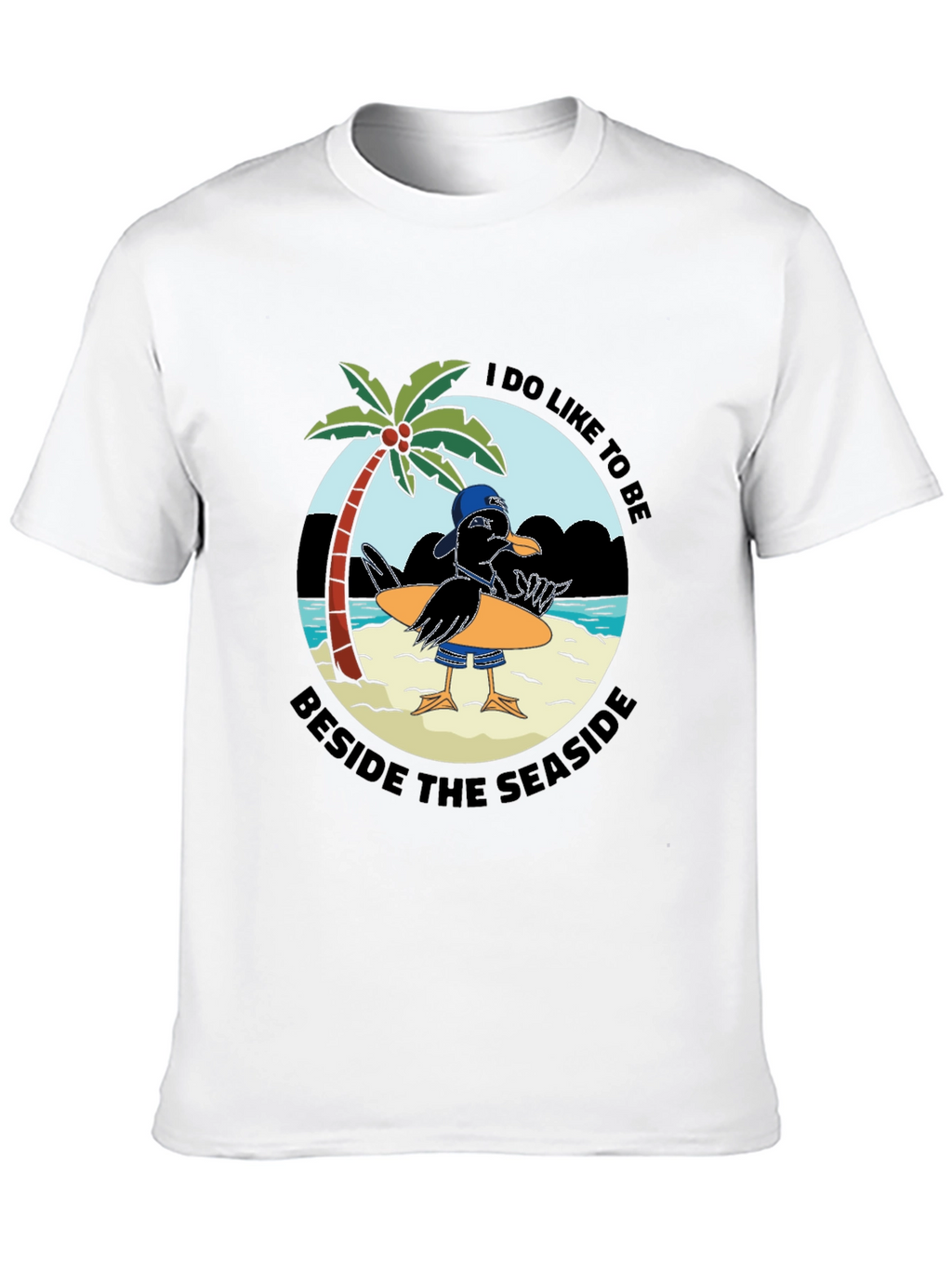 Seaside Seagull Graphic Tee - Black Cotton T-Shirt