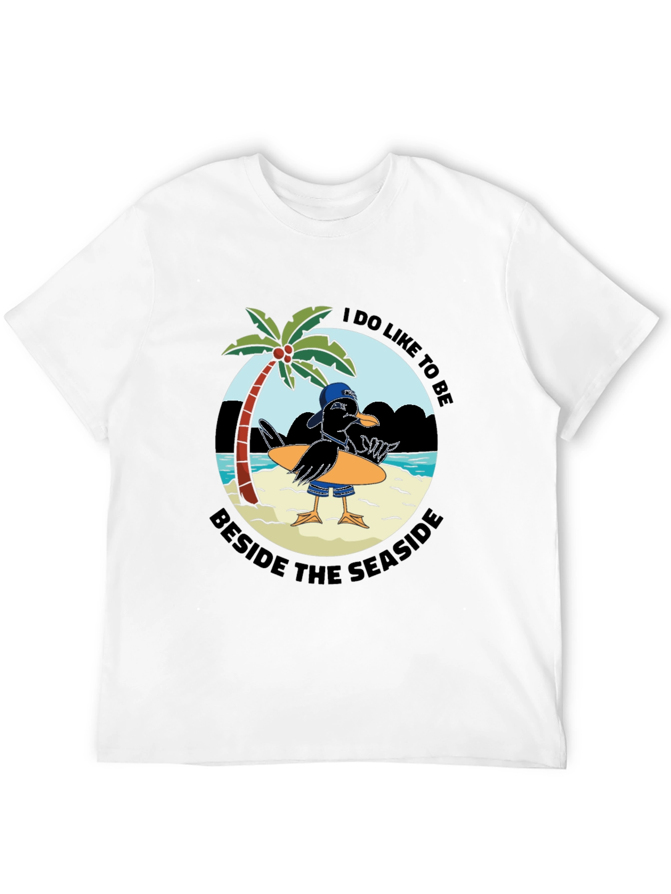 Seaside Seagull Graphic Tee - Black Cotton T-Shirt