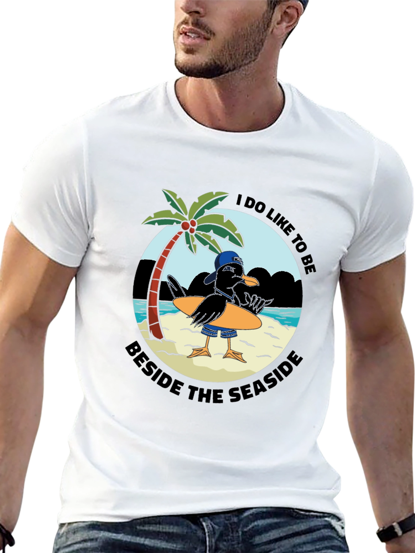Seaside Seagull Graphic Tee - Black Cotton T-Shirt