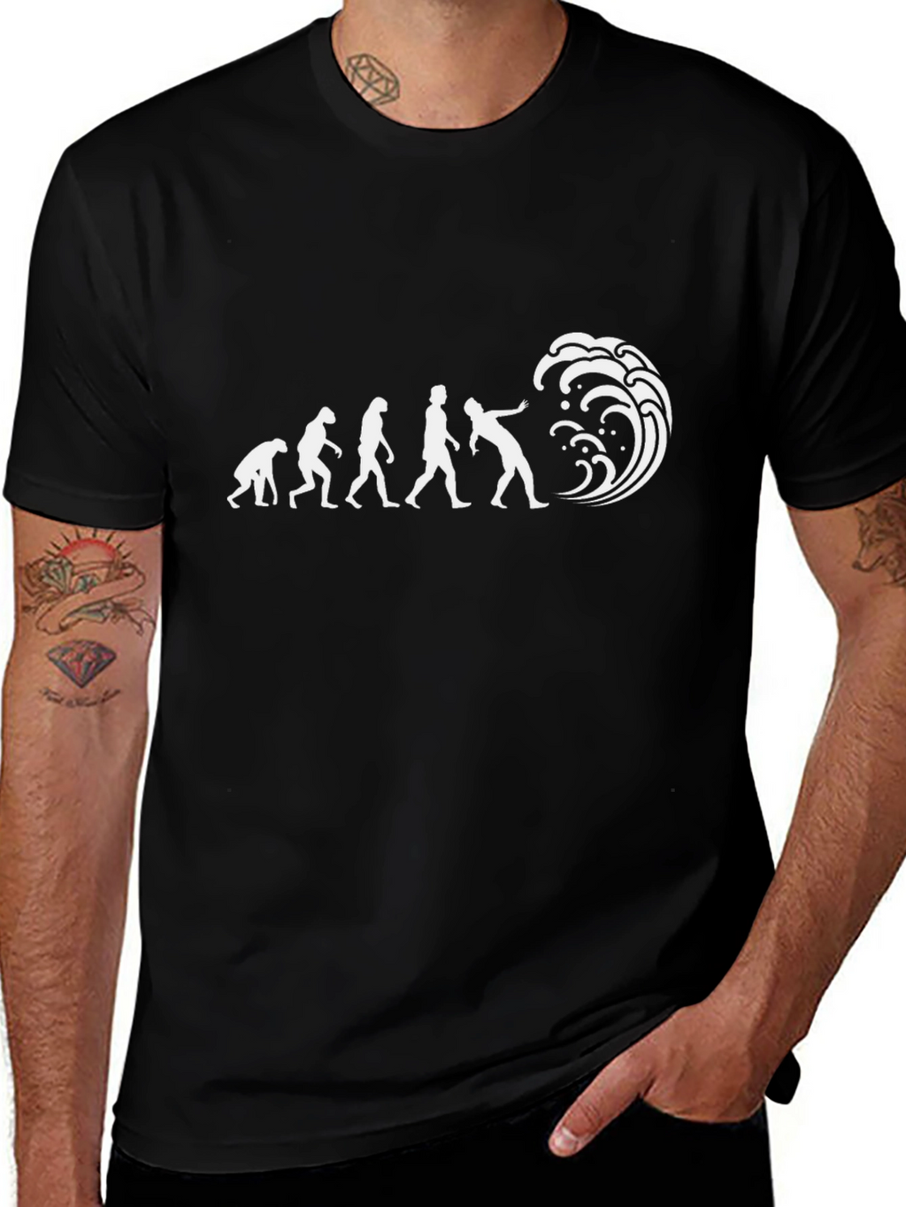Evolution of Surfing Black T-Shirt