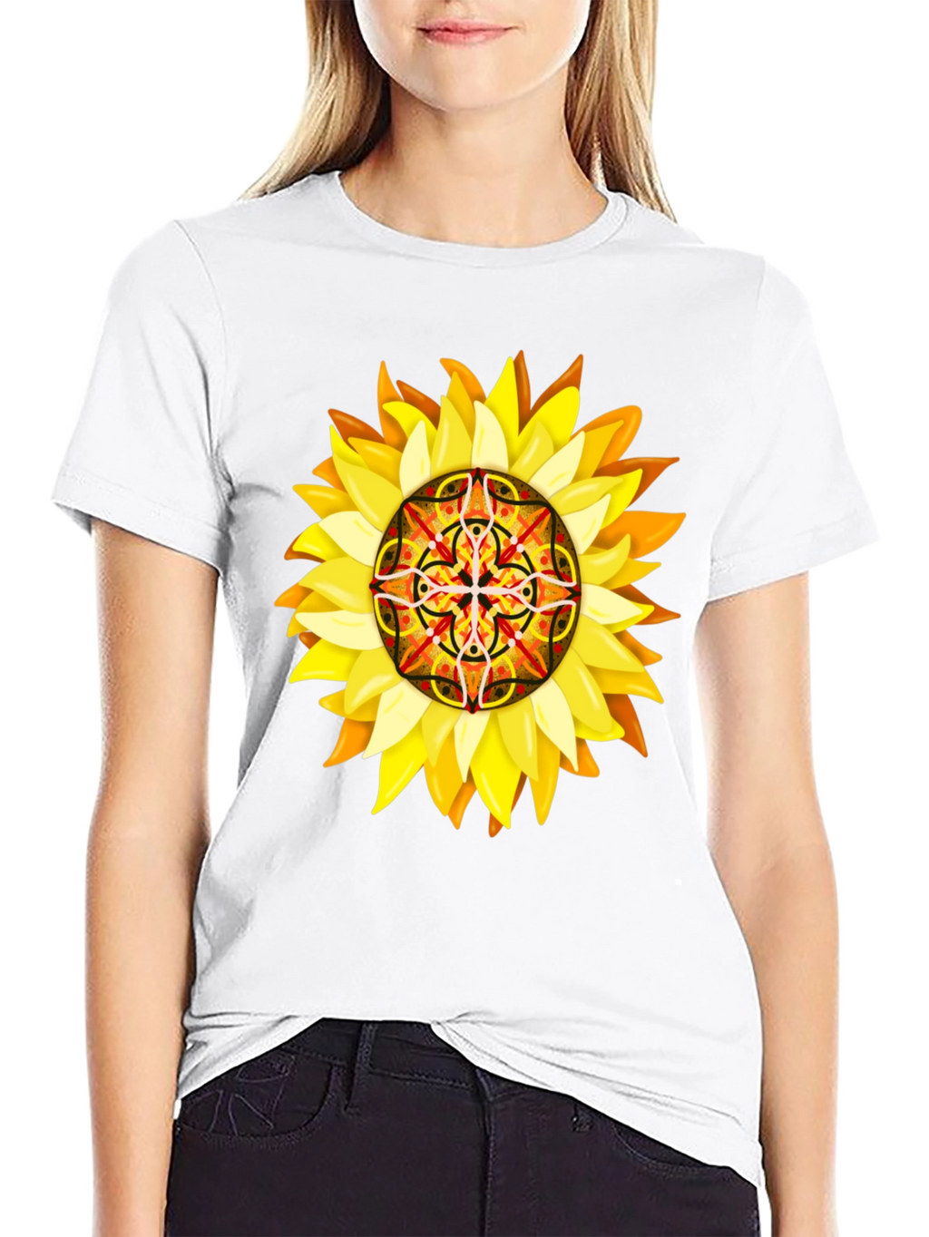 Sunflower Mandala Graphic Tee - Unique Design