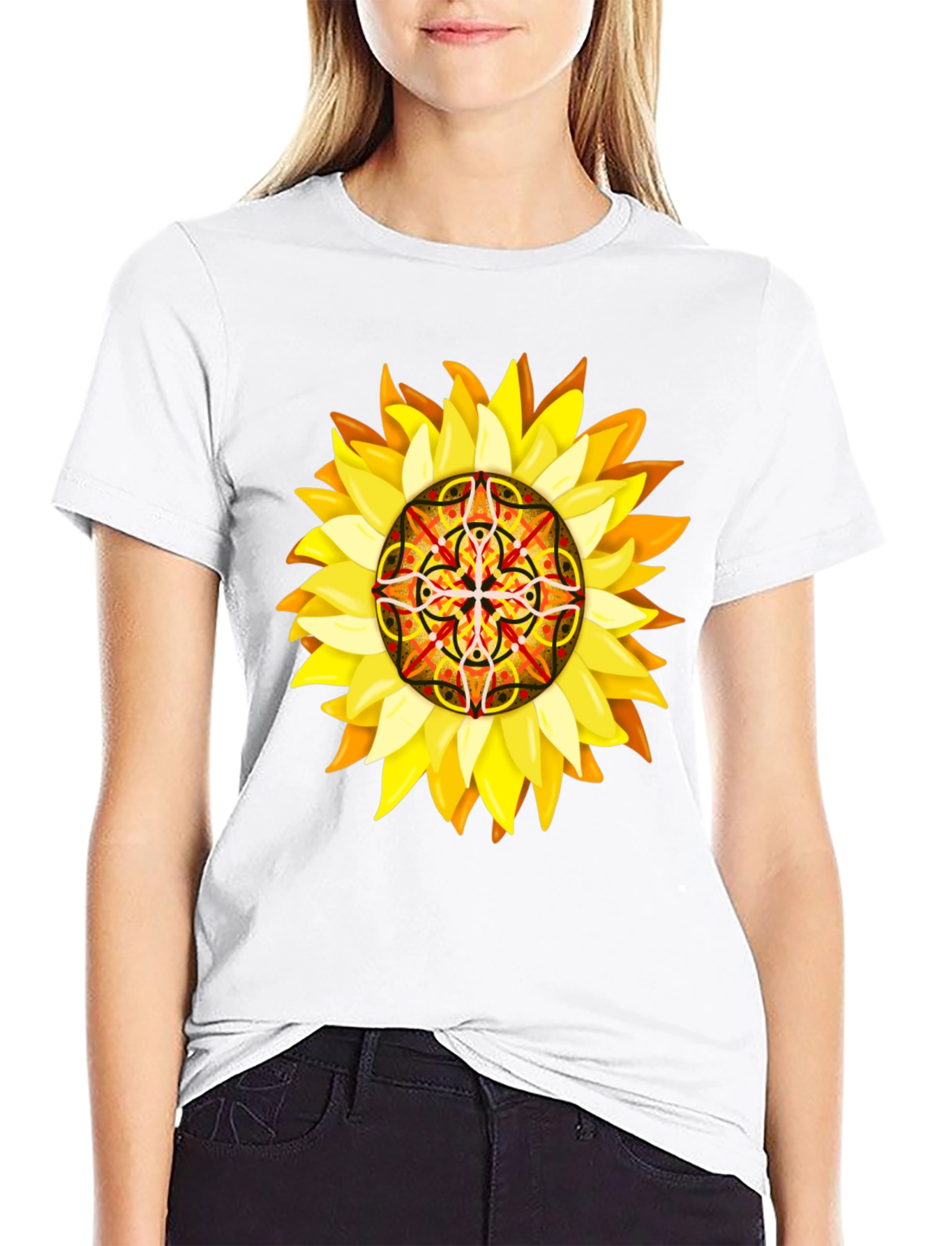 Sunflower Mandala Graphic Tee - Unique Design