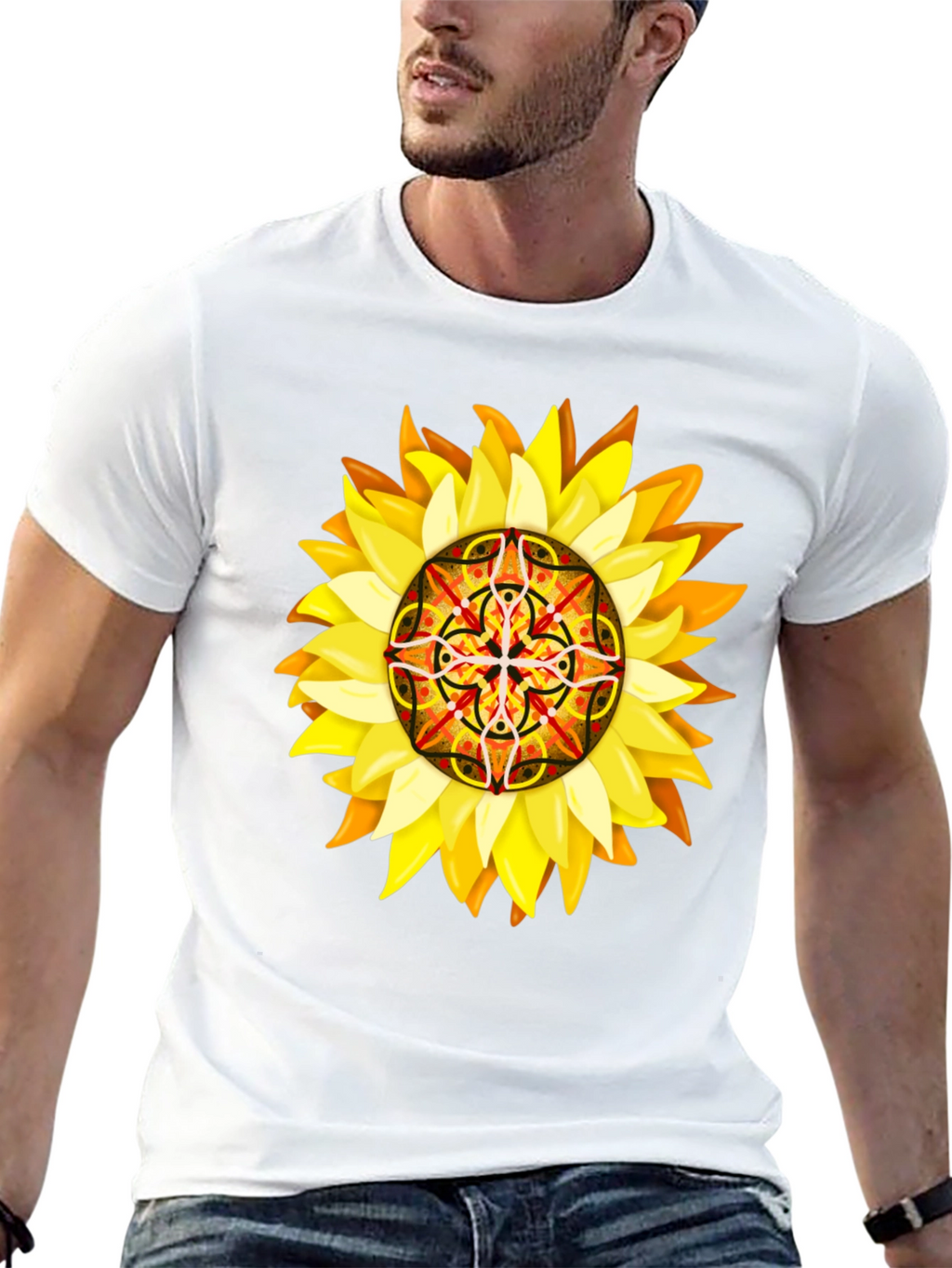 Sunflower Mandala Graphic Tee - Unique Design