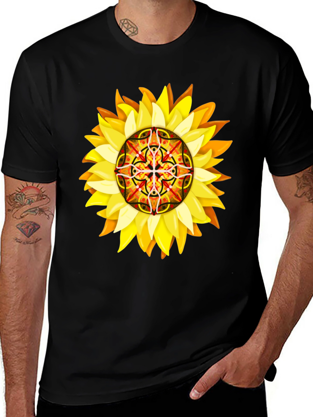 Sunflower Mandala Graphic Tee - Unique Design