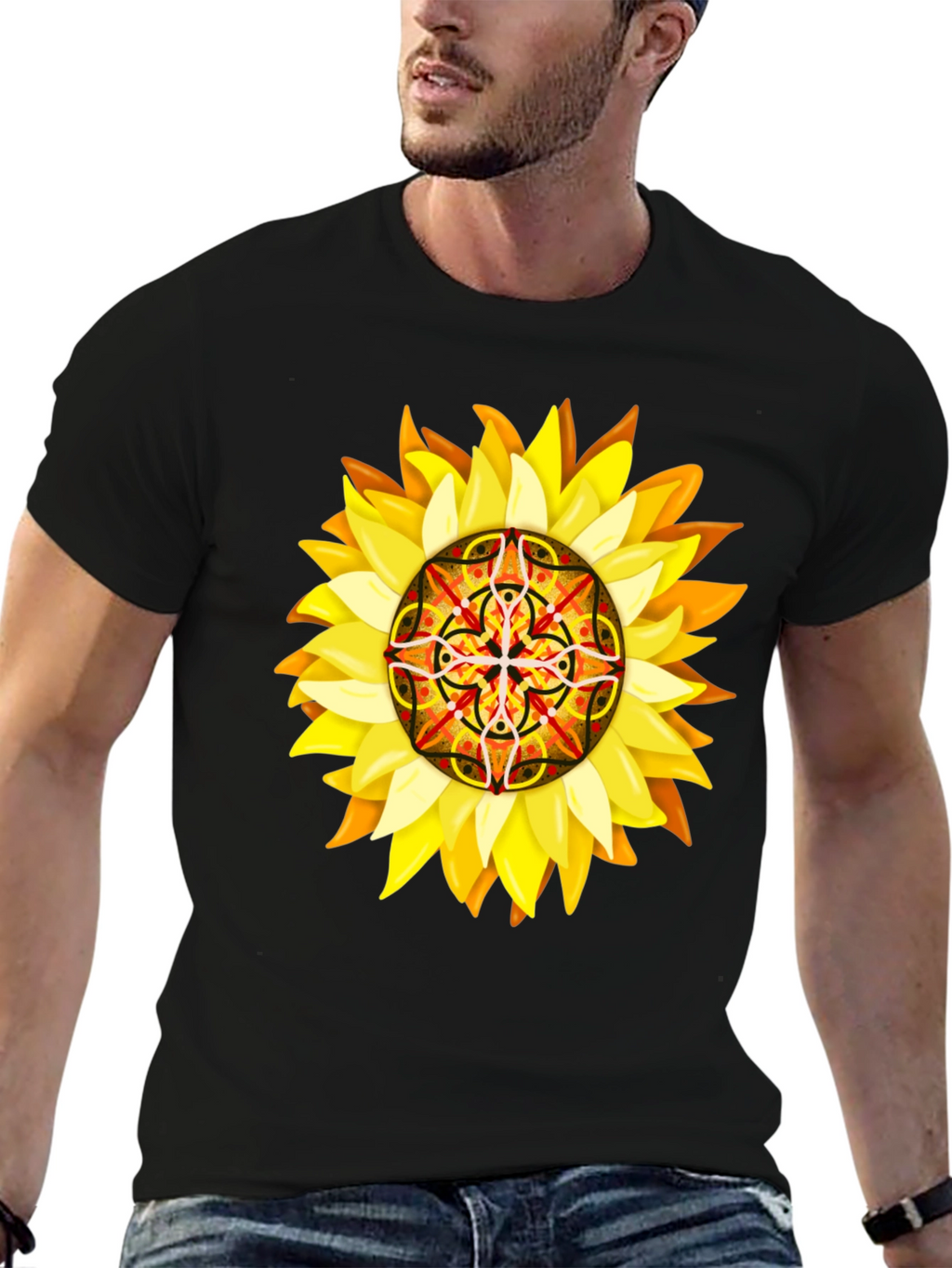 Sunflower Mandala Graphic Tee - Unique Design