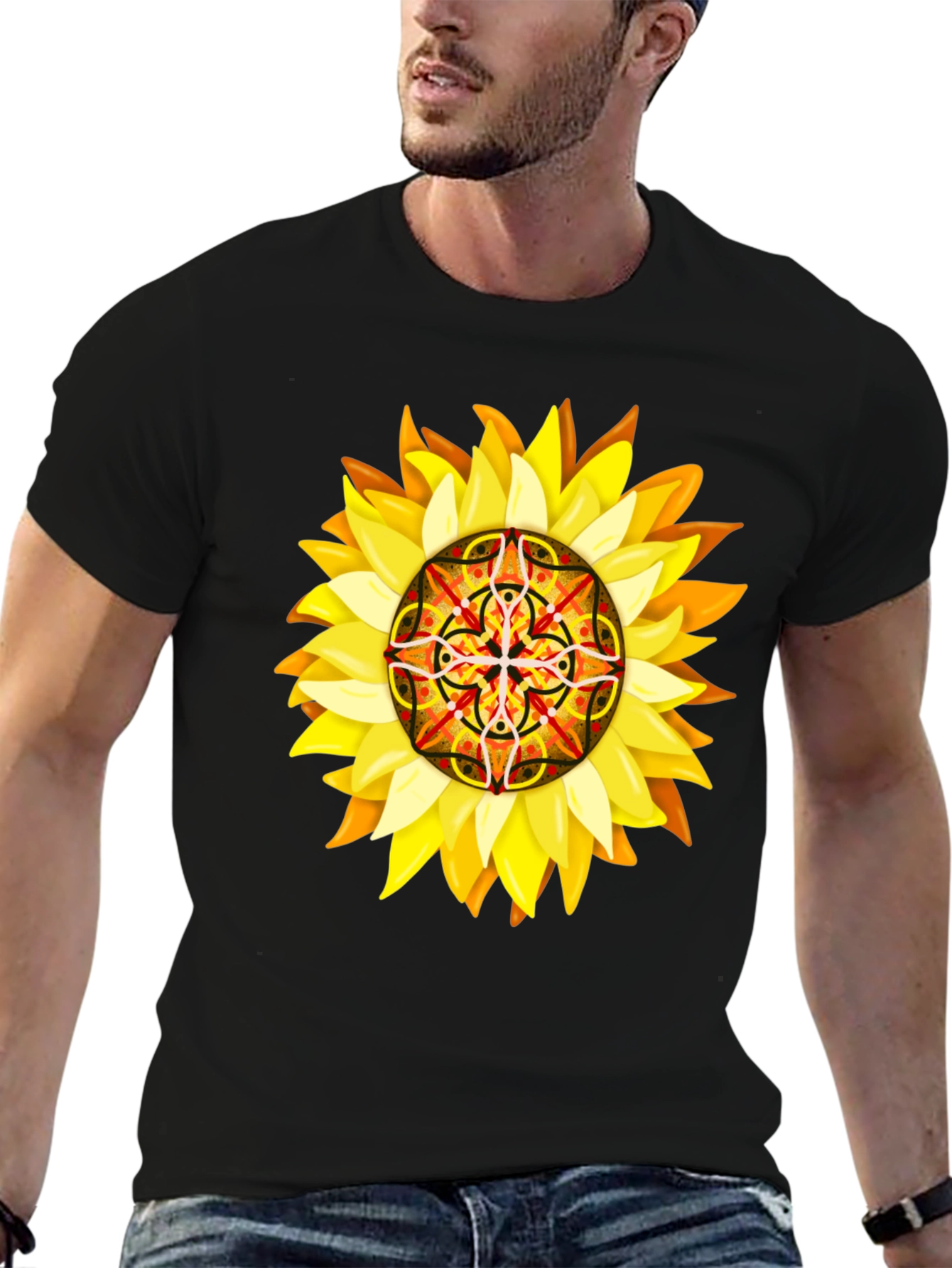 Sunflower Mandala Graphic Tee - Unique Design