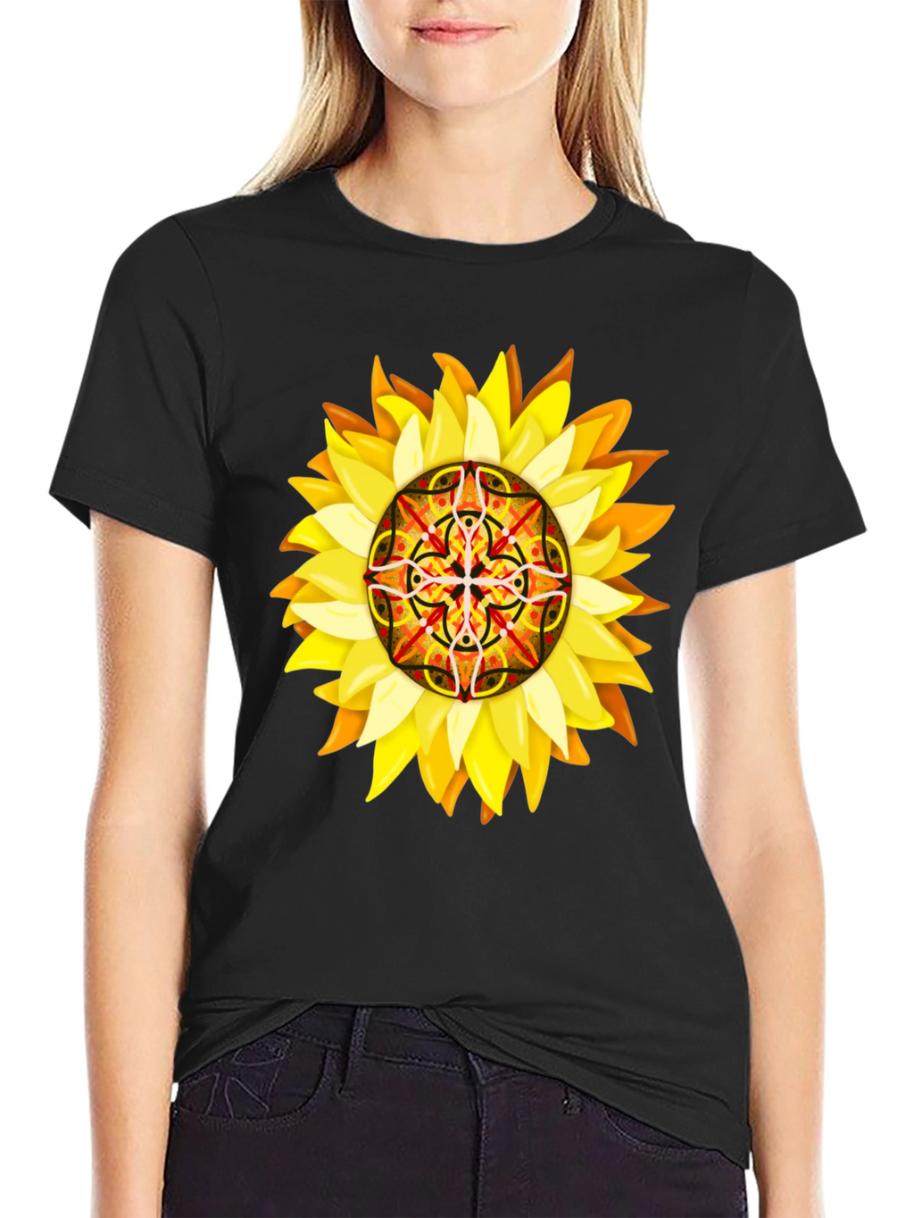 Sunflower Mandala Graphic Tee - Unique Design