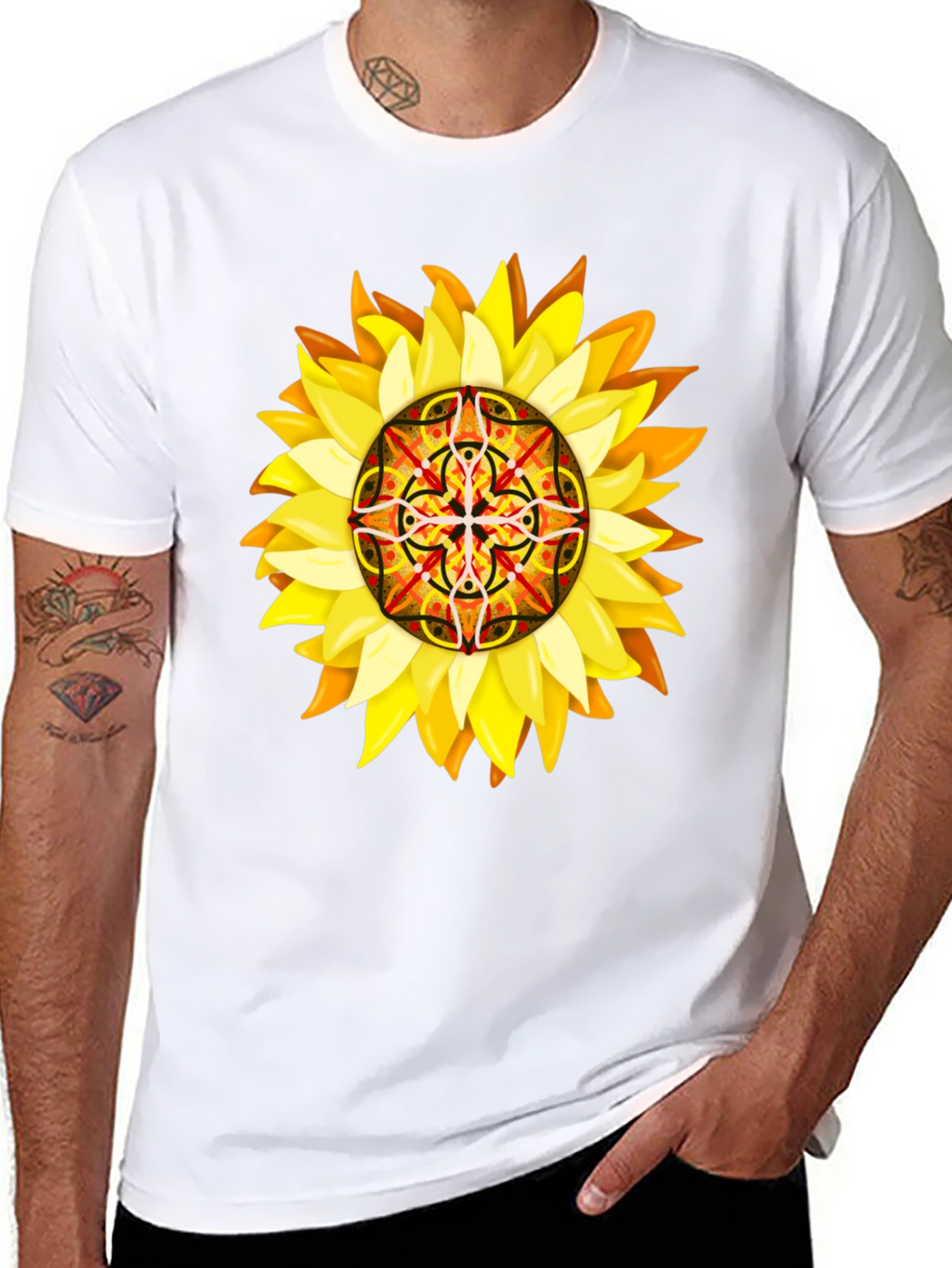 Sunflower Mandala Graphic Tee - Unique Design