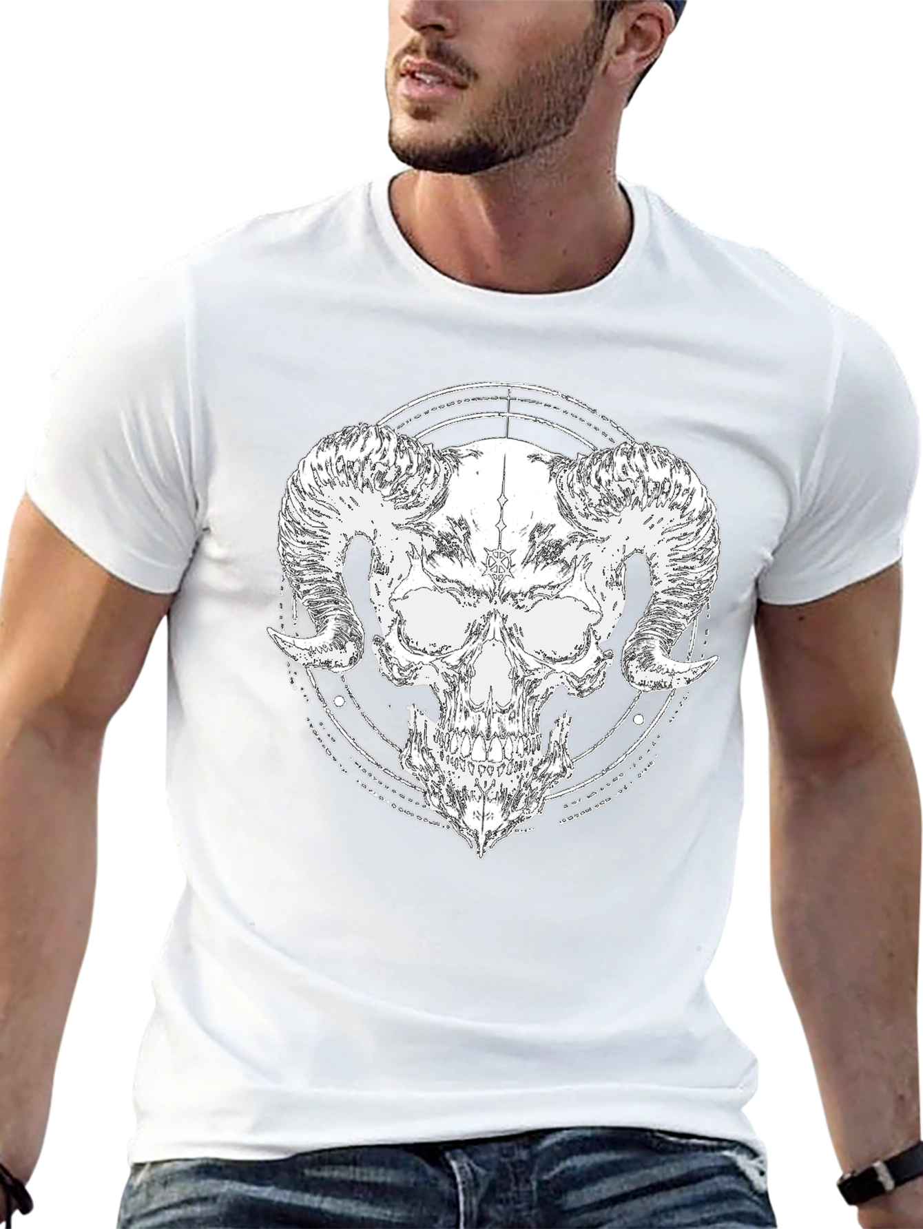 Skull Horn Graphic Black T-Shirt