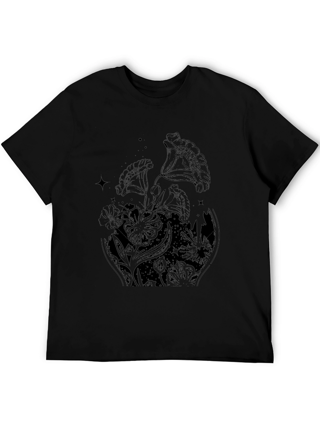 Floral Graphic Print Black T-Shirt