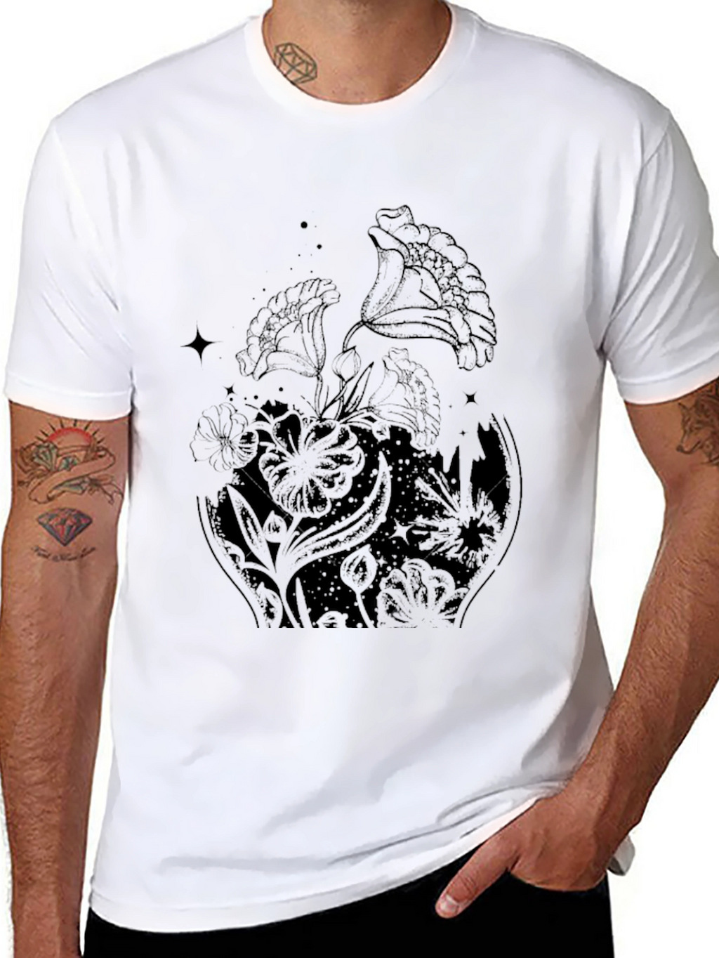 Floral Graphic Print Black T-Shirt