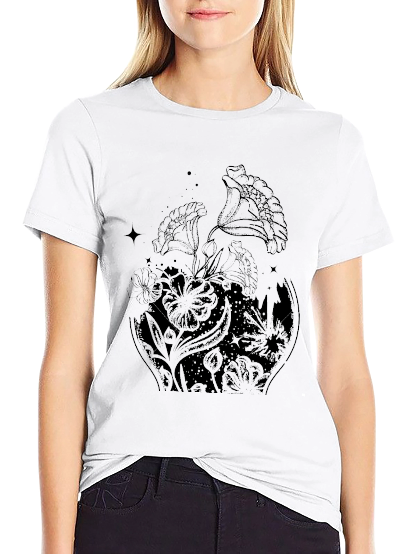 Floral Graphic Print Black T-Shirt
