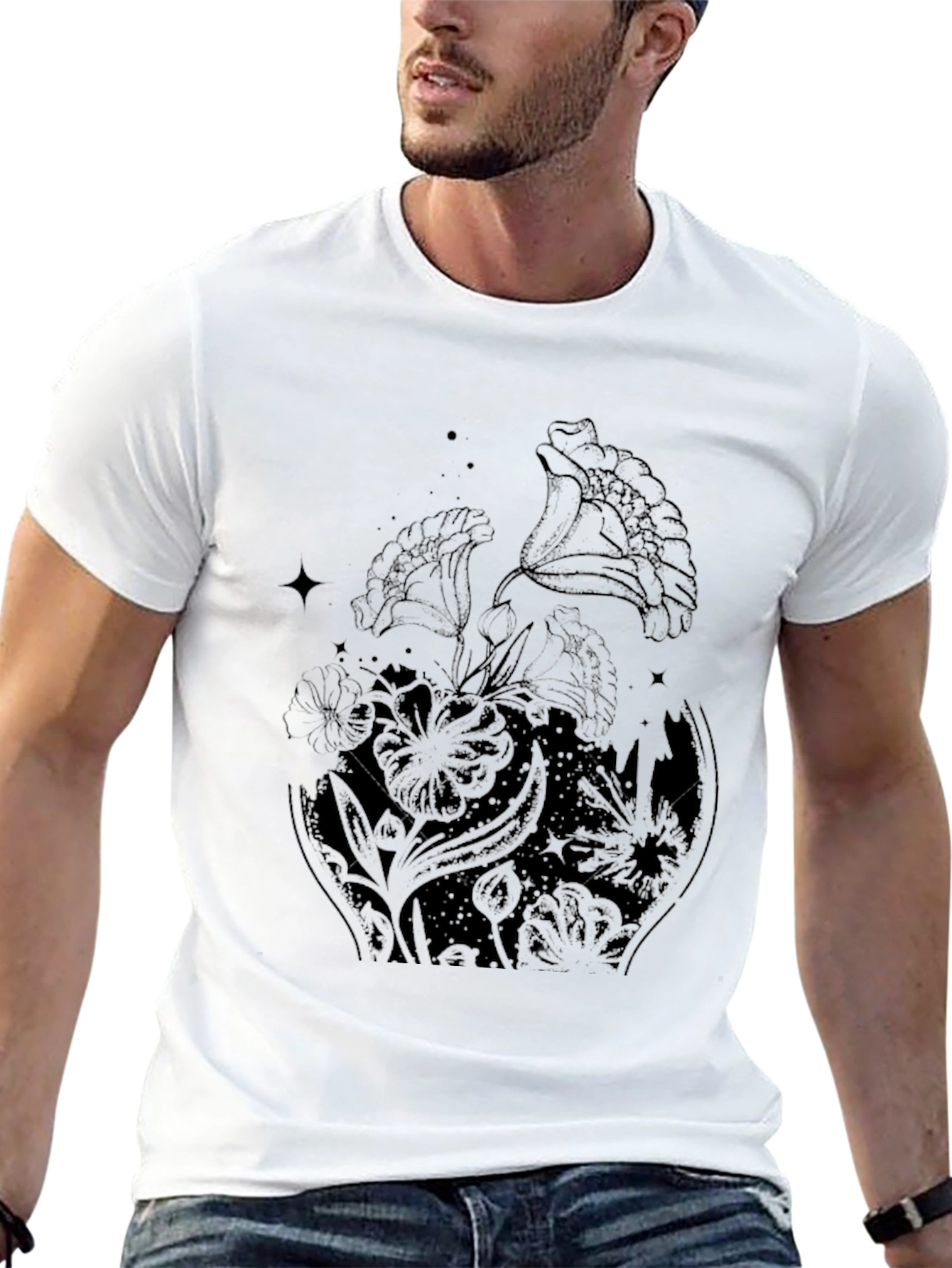 Floral Graphic Print Black T-Shirt